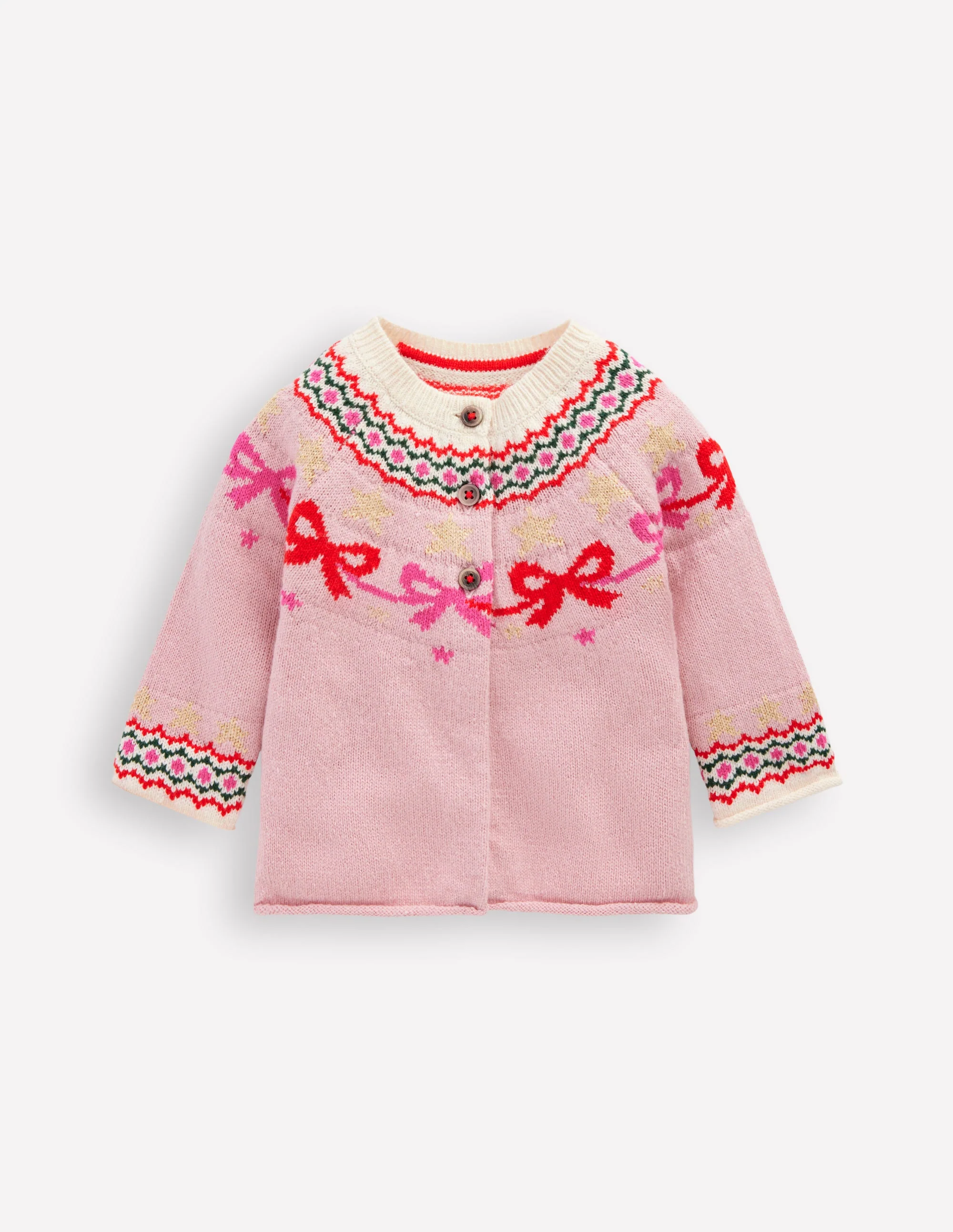 Edie Fair Isle Cardigan-Vintage Pink Bows