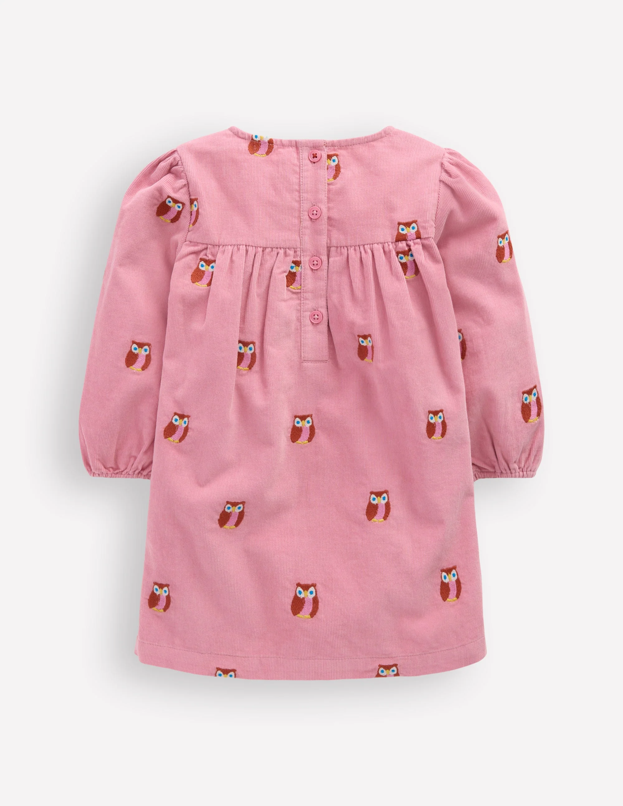 Yoke Detail Woven Dress-Pink Embroidered Owls