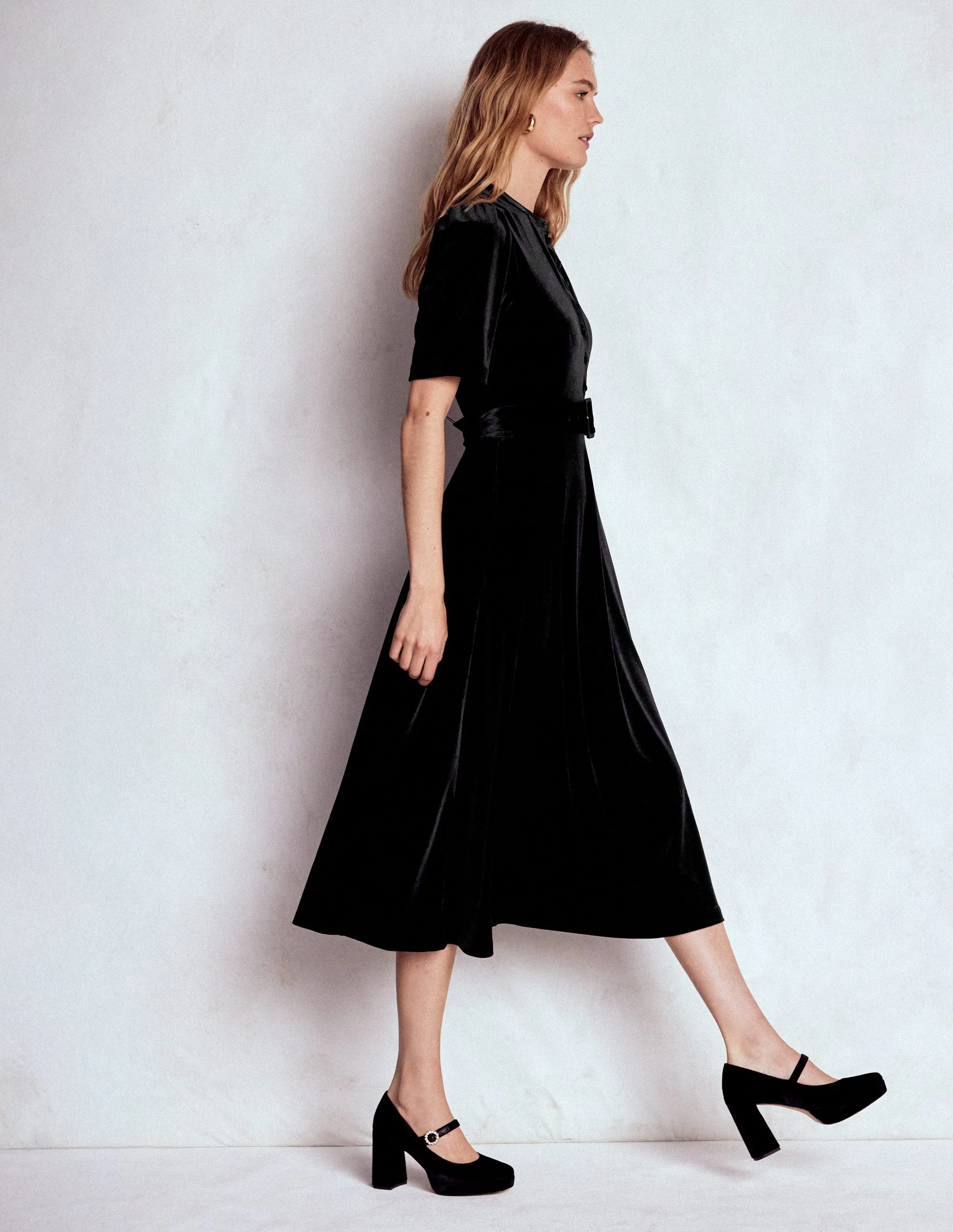 Kate Velvet Shirt Dress-Black