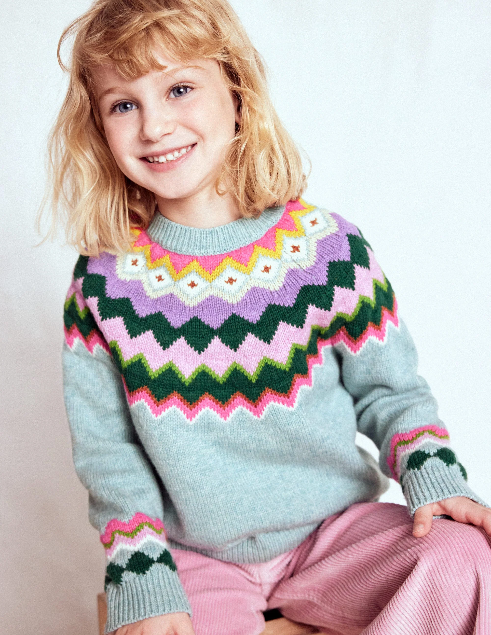 Eleanor Fair Isle Sweater-Sea Mist Blue Fair Isle