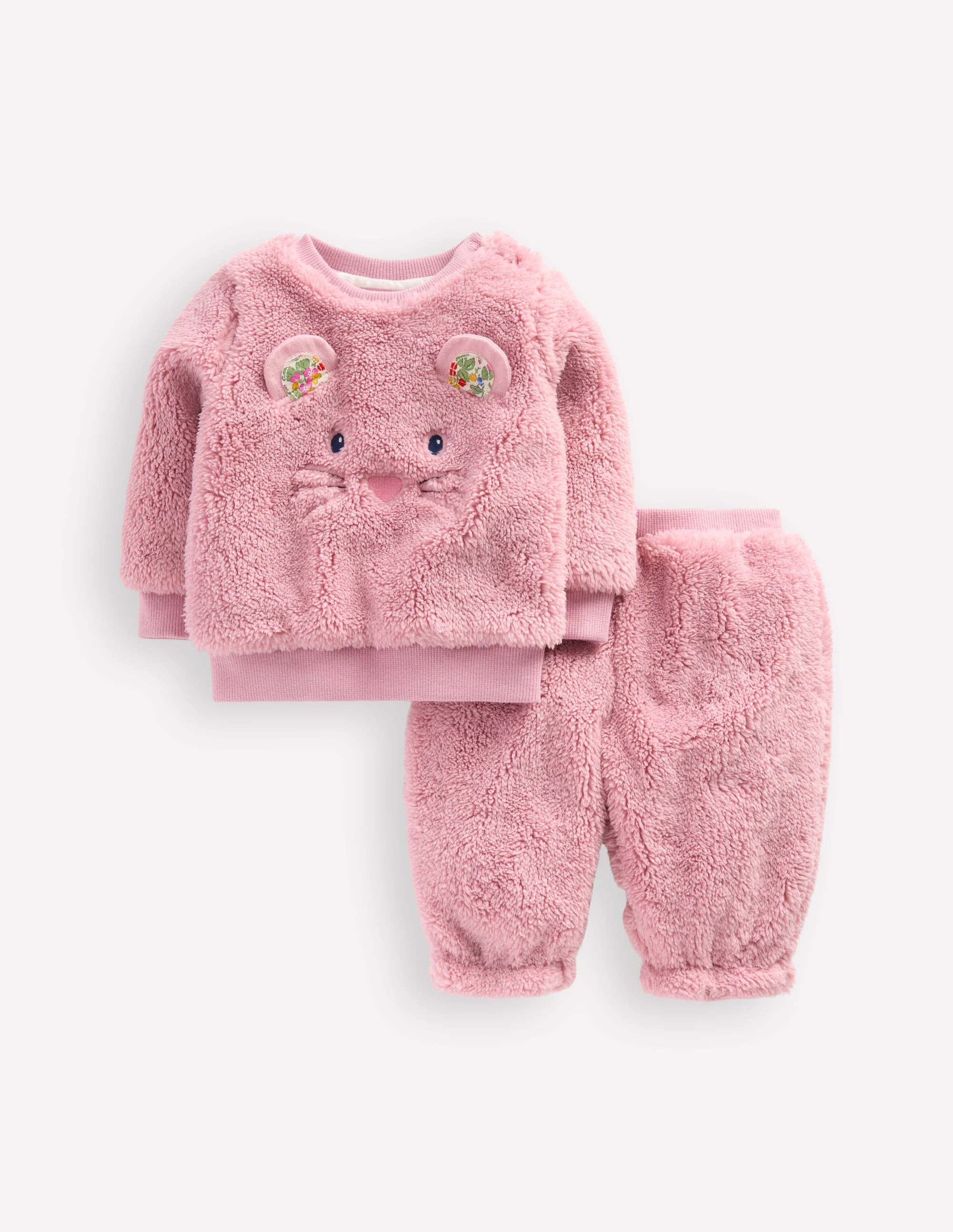Novelty Borg Sweatshirt Set-Pink Mouse
