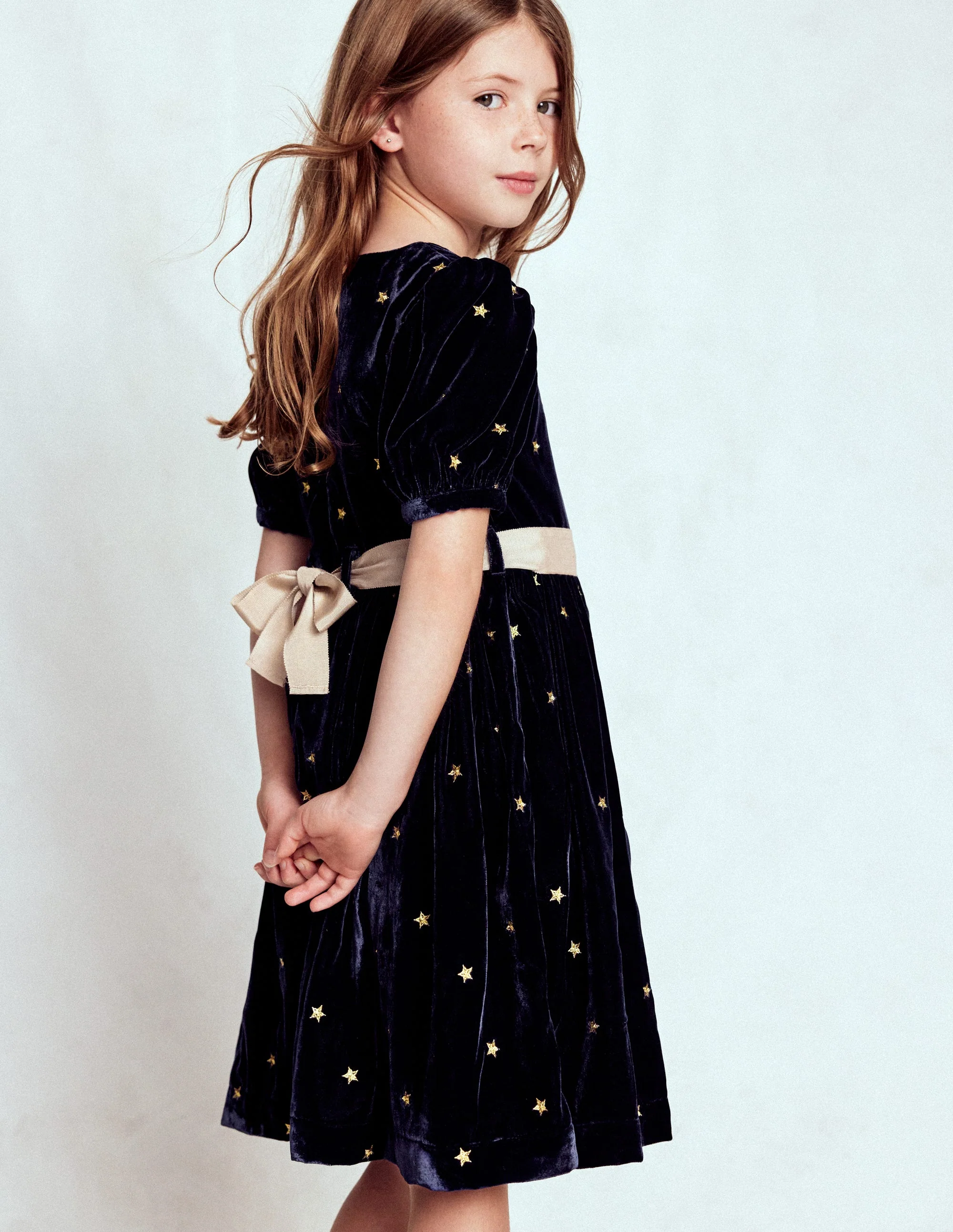 Velvet Party dress-College Navy Gold Stars