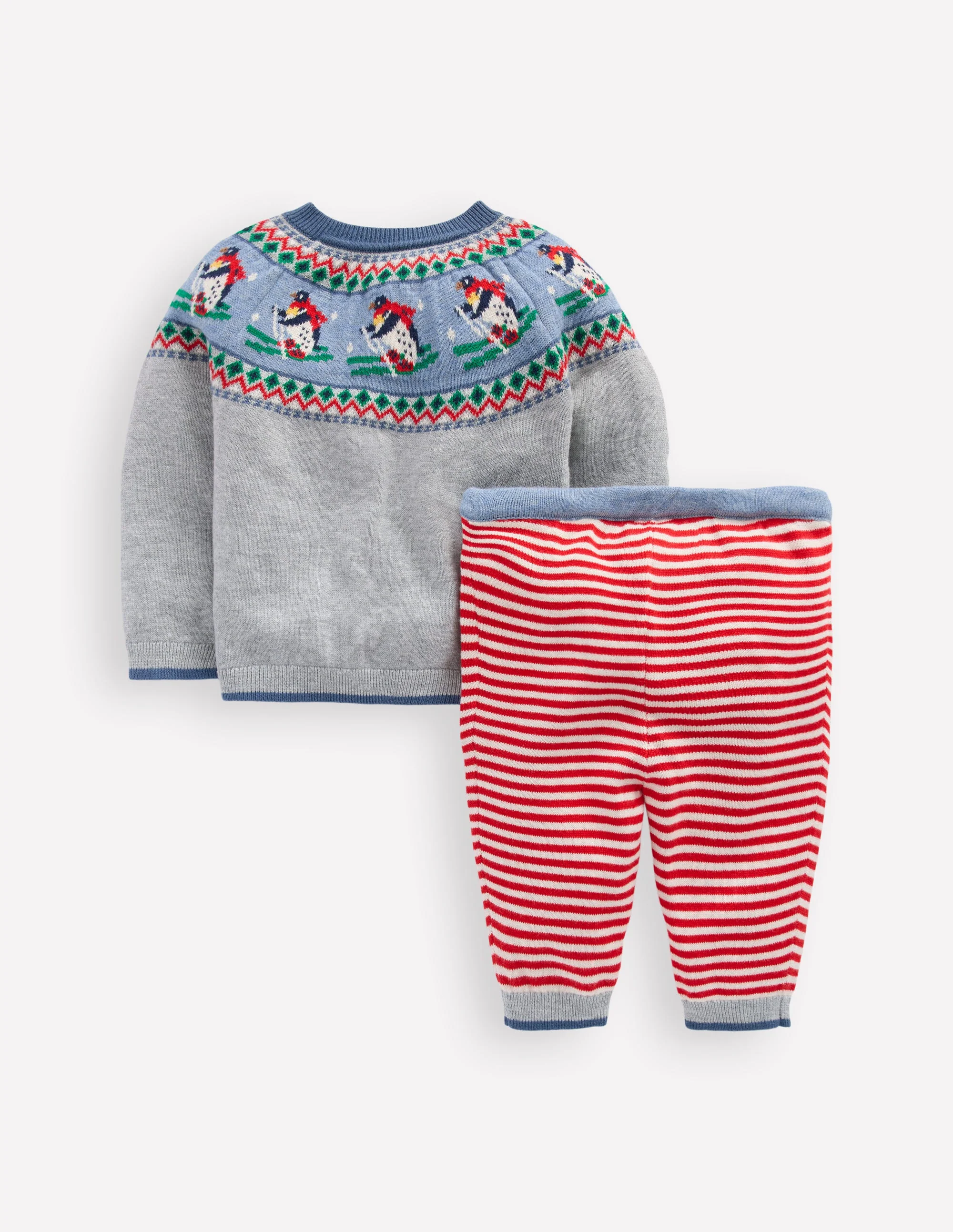 Knitted Play Set-Grey Marl Skiing Penguins