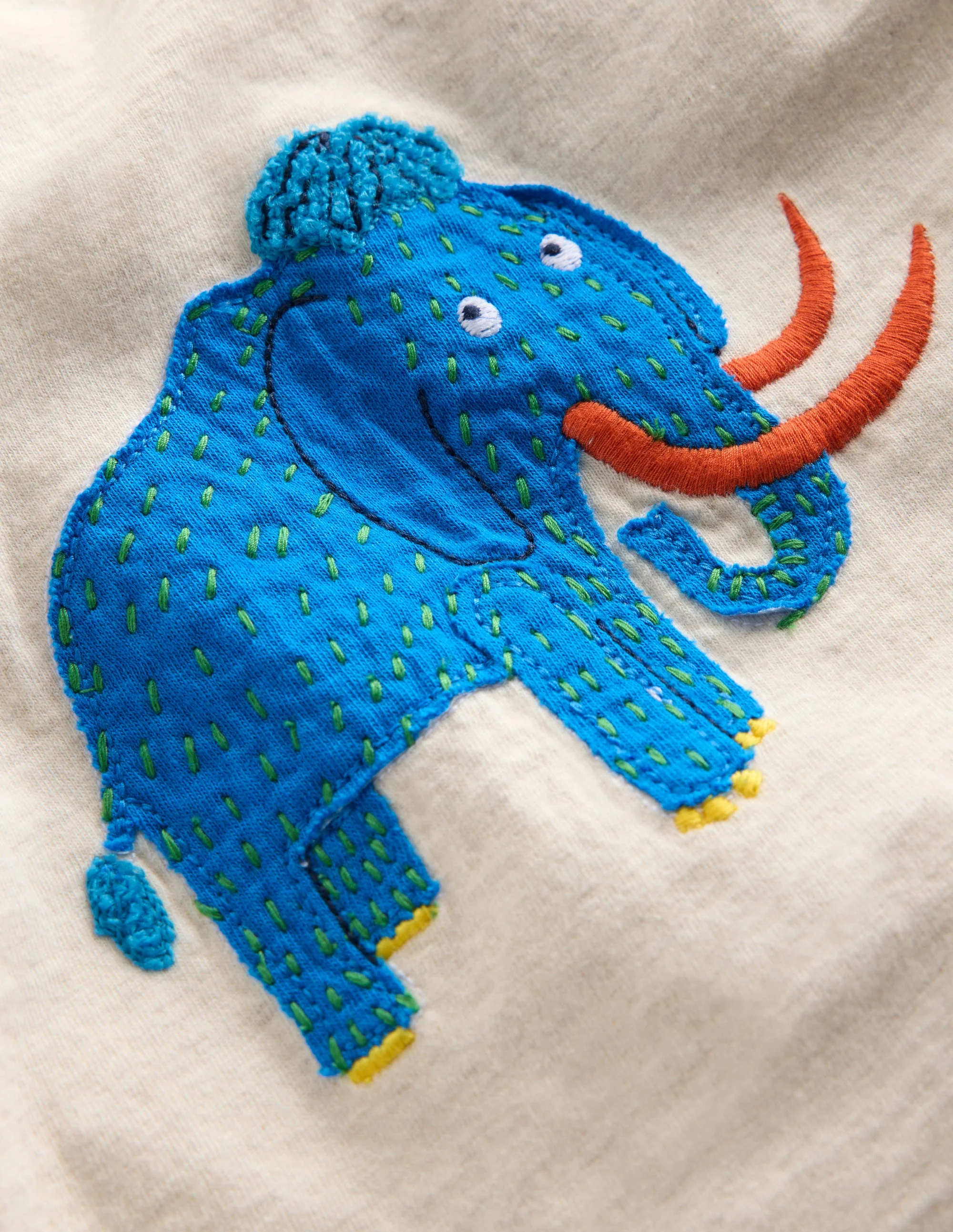 Long Sleeve Applique T-Shirt-Oatmeal Mammoth