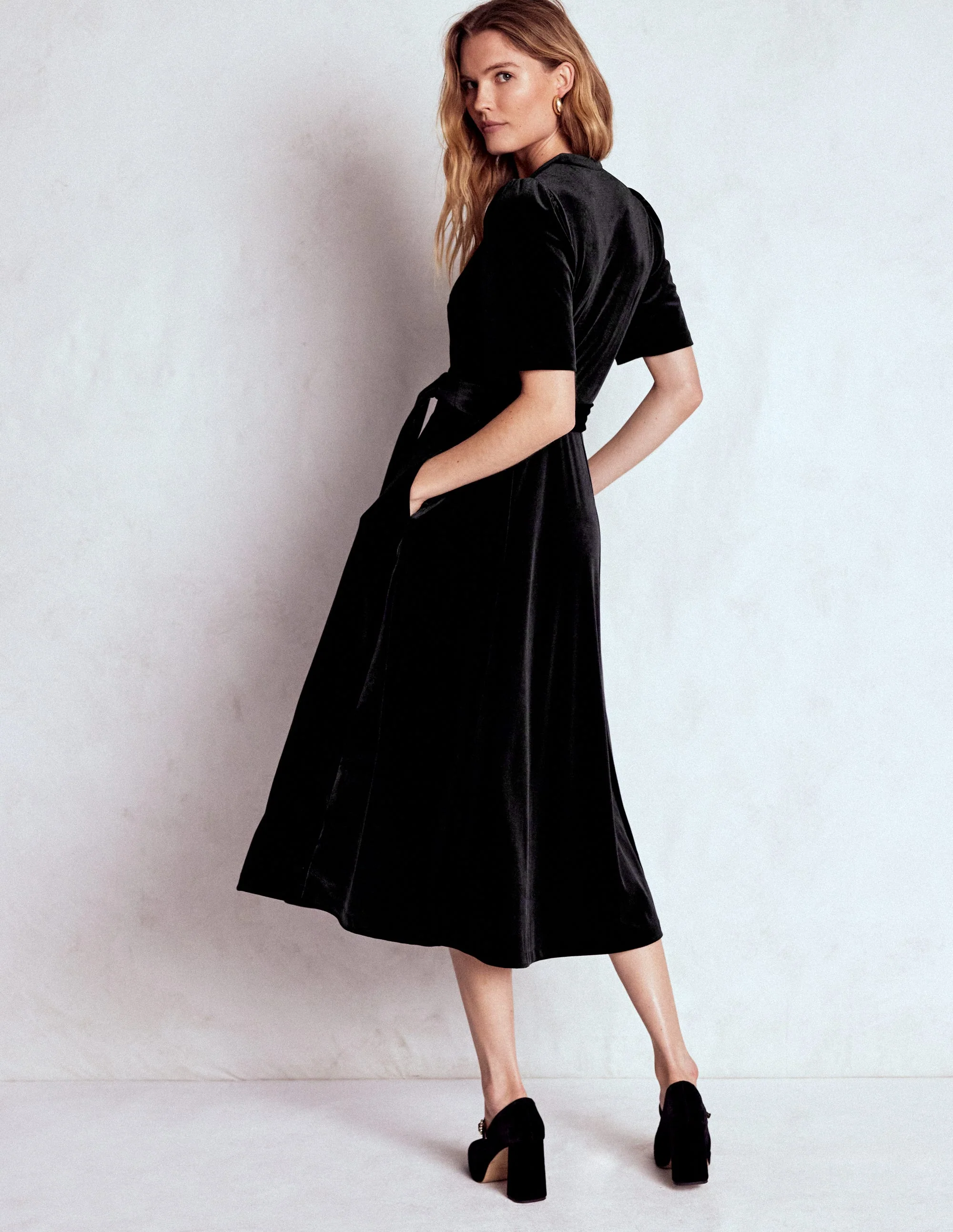 Kate Velvet Shirt Dress-Black