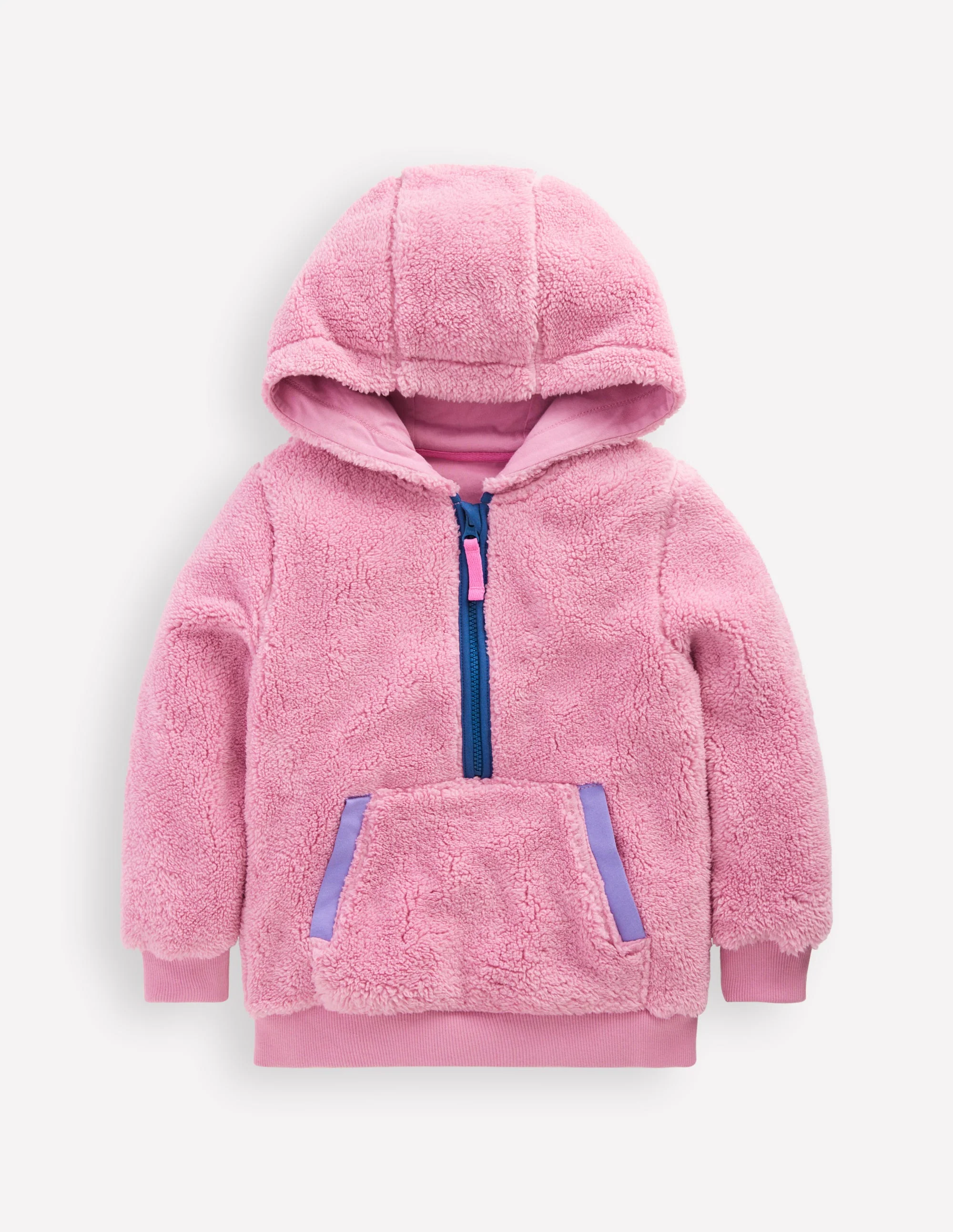 Cosy Fleece Half-Zip Hoodie-Pink Haze