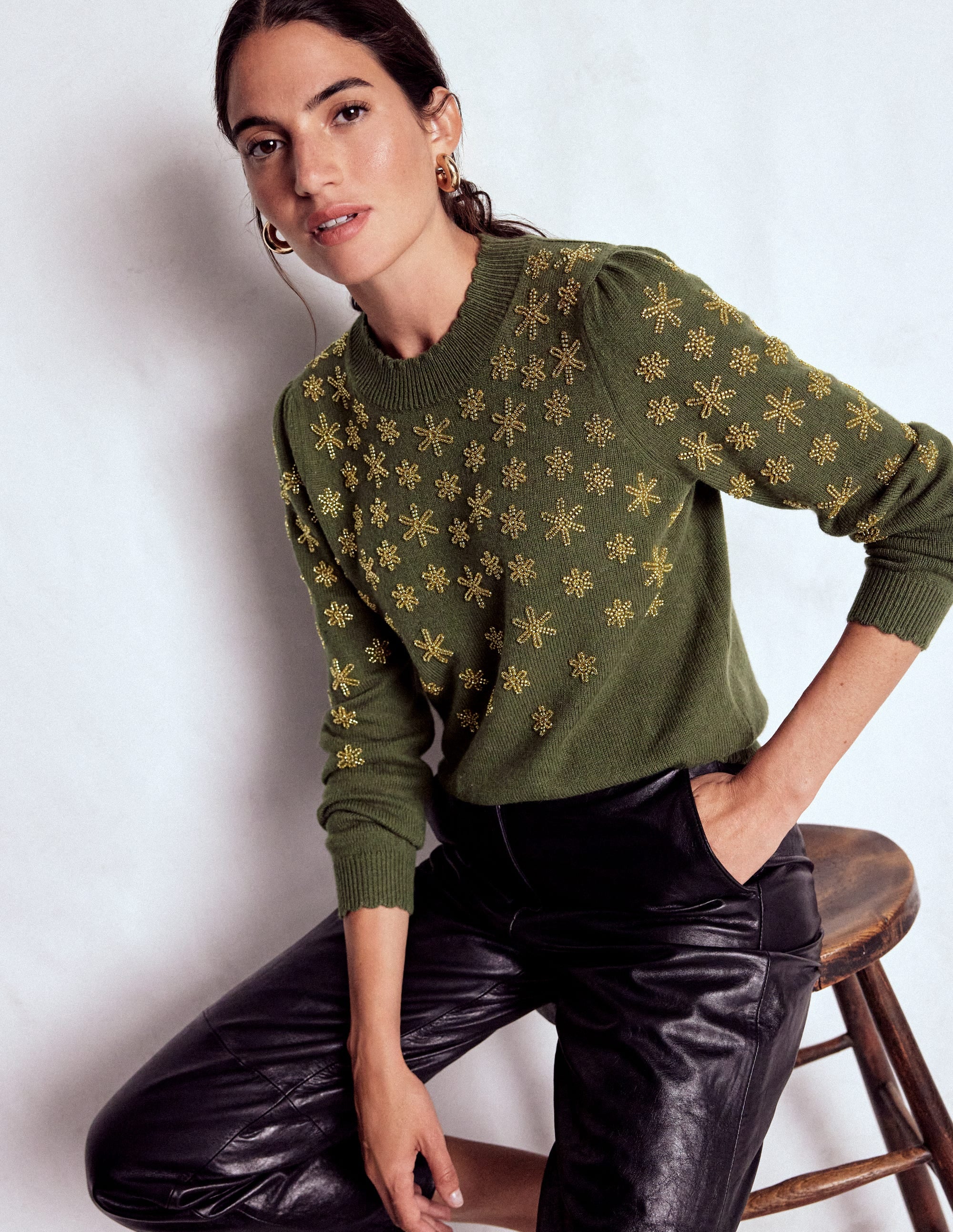 Elizabeth Embellished Sweater-Leaf Green