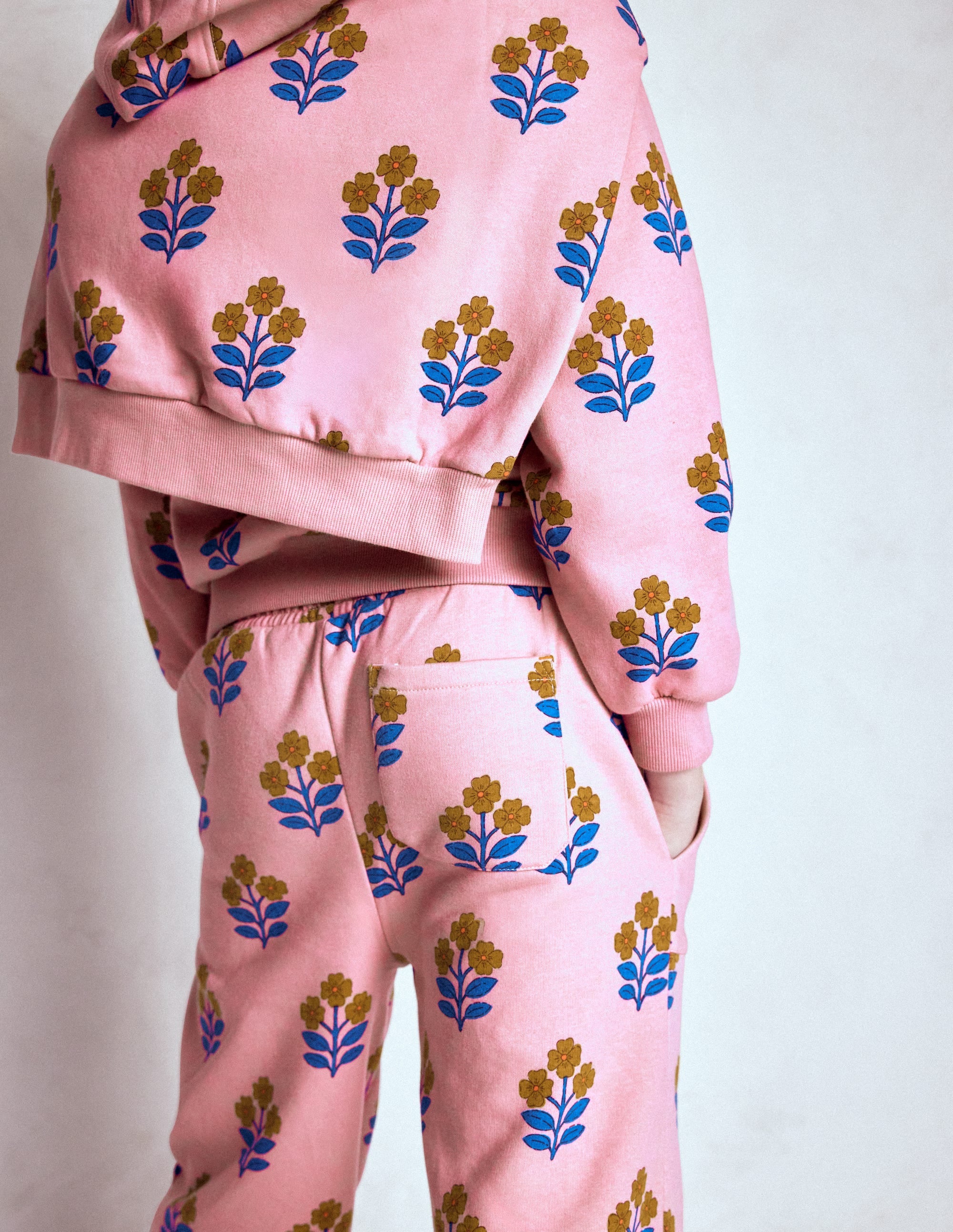 Wide Leg Printed Sweatpants-Formica Pink Woodblock Flower