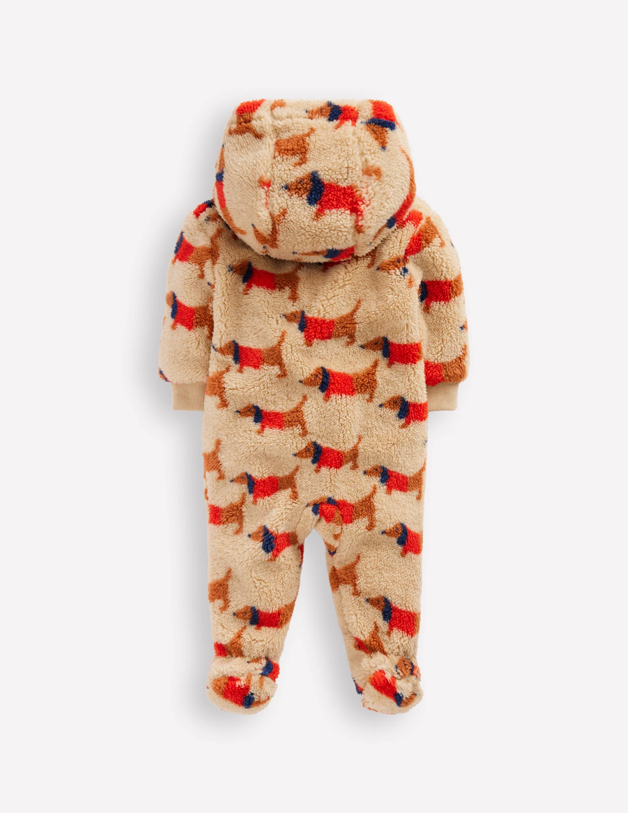 Printed Fleece Pramsuit-Oatmeal/Mars Red Sausage Dogs