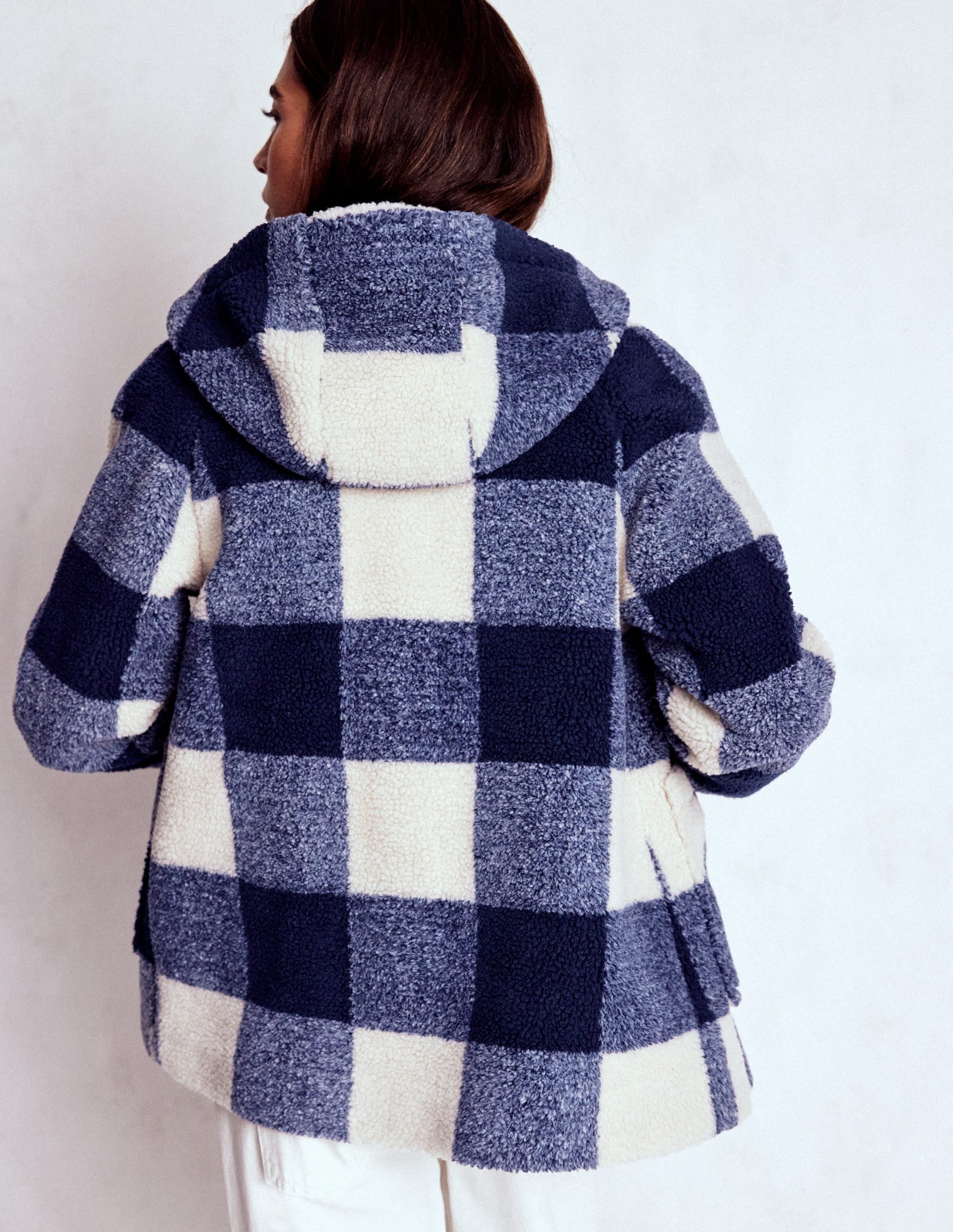 Borg Duffle Coat-College Navy Gingham
