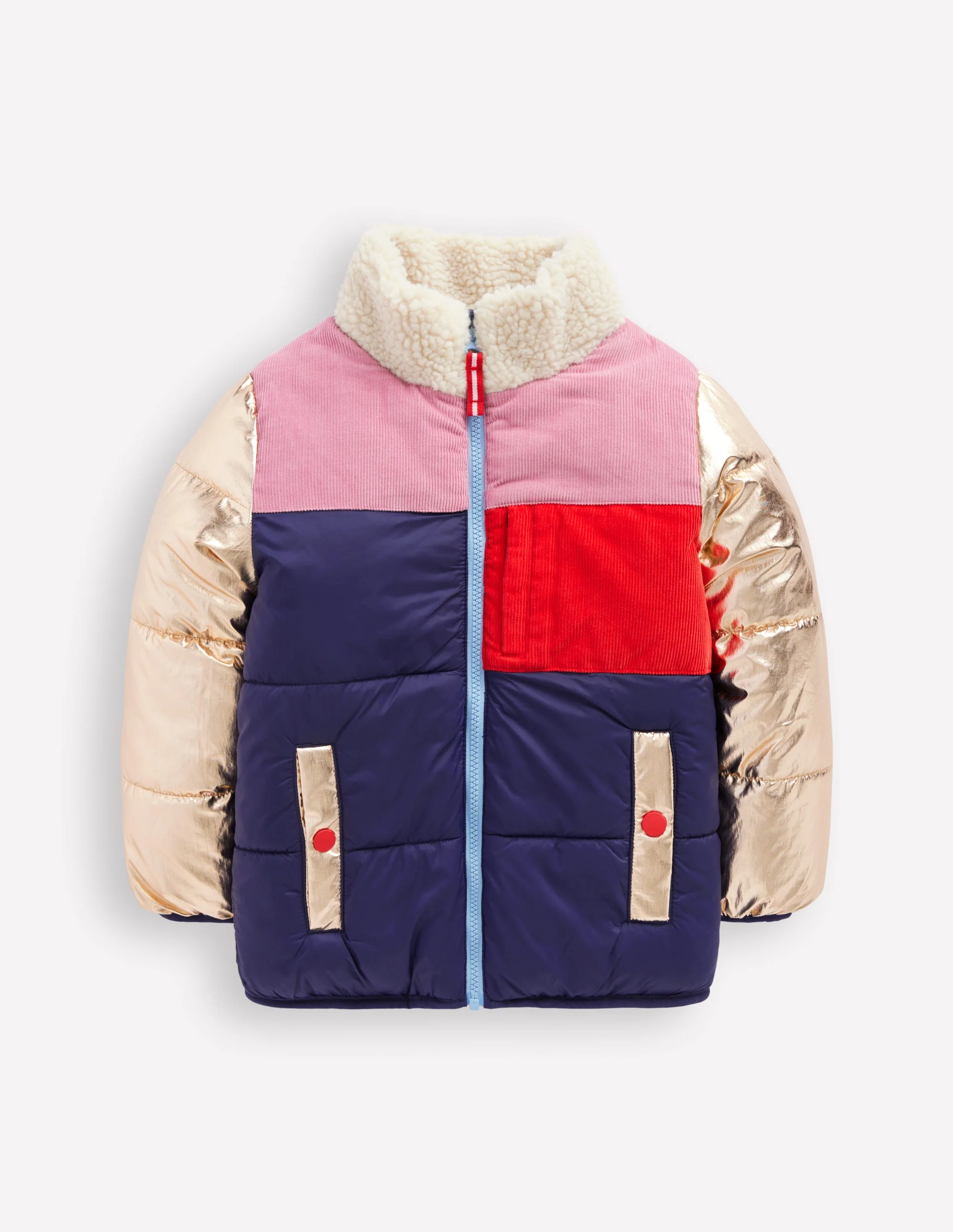 Cosy Puffer Jacket-Metallic Colourblock