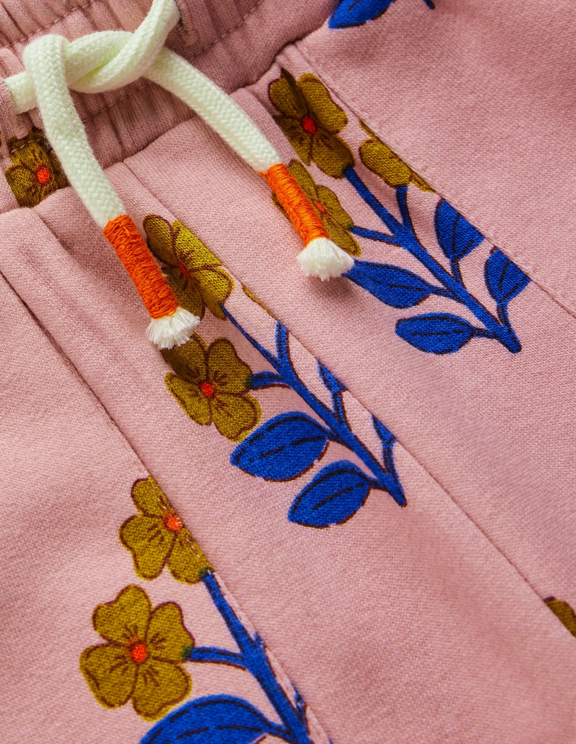 Wide Leg Printed Sweatpants-Formica Pink Woodblock Flower