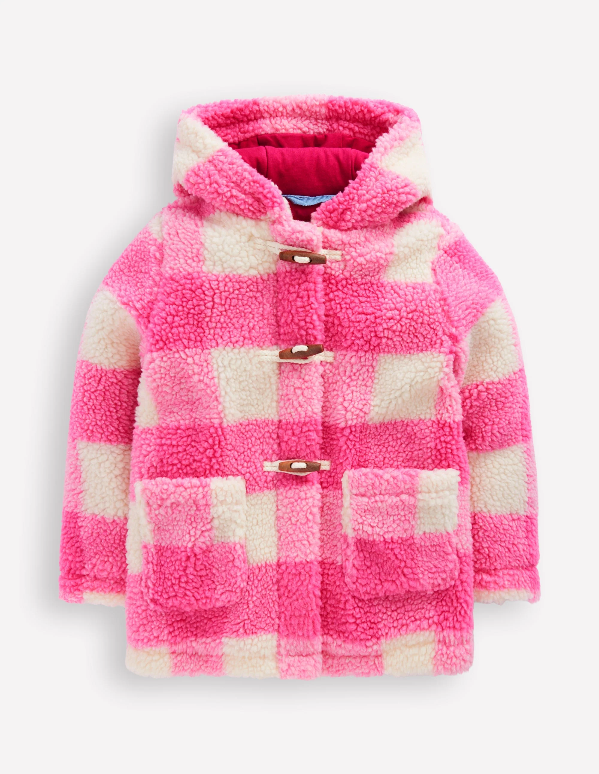 Borg Duffle Coat-Azalea Pink Gingham