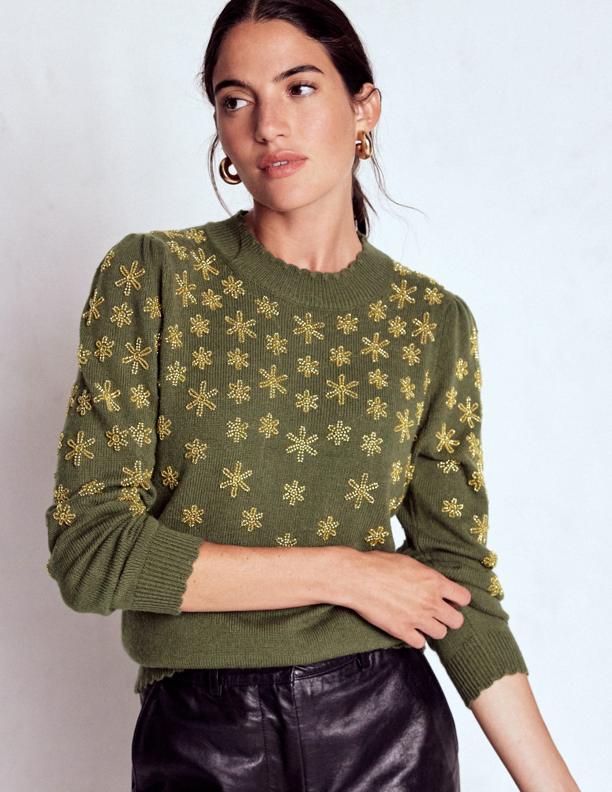 Elizabeth Embellished Sweater-Leaf Green