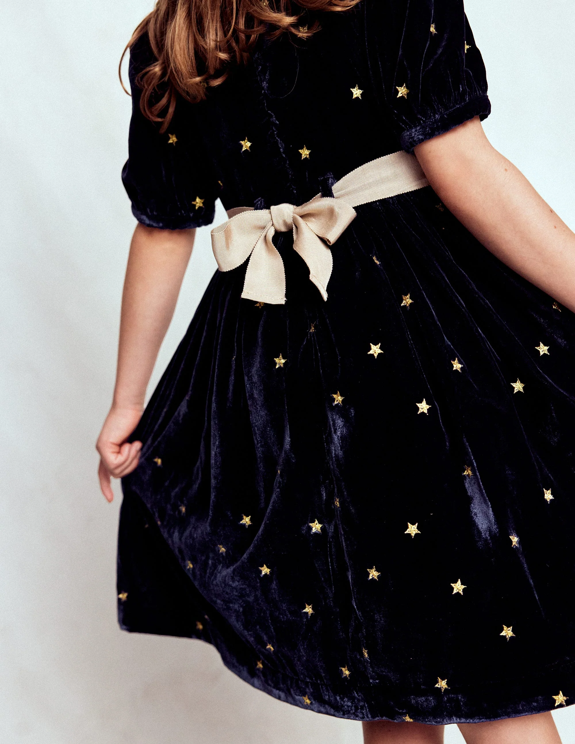 Velvet Party dress-College Navy Gold Stars