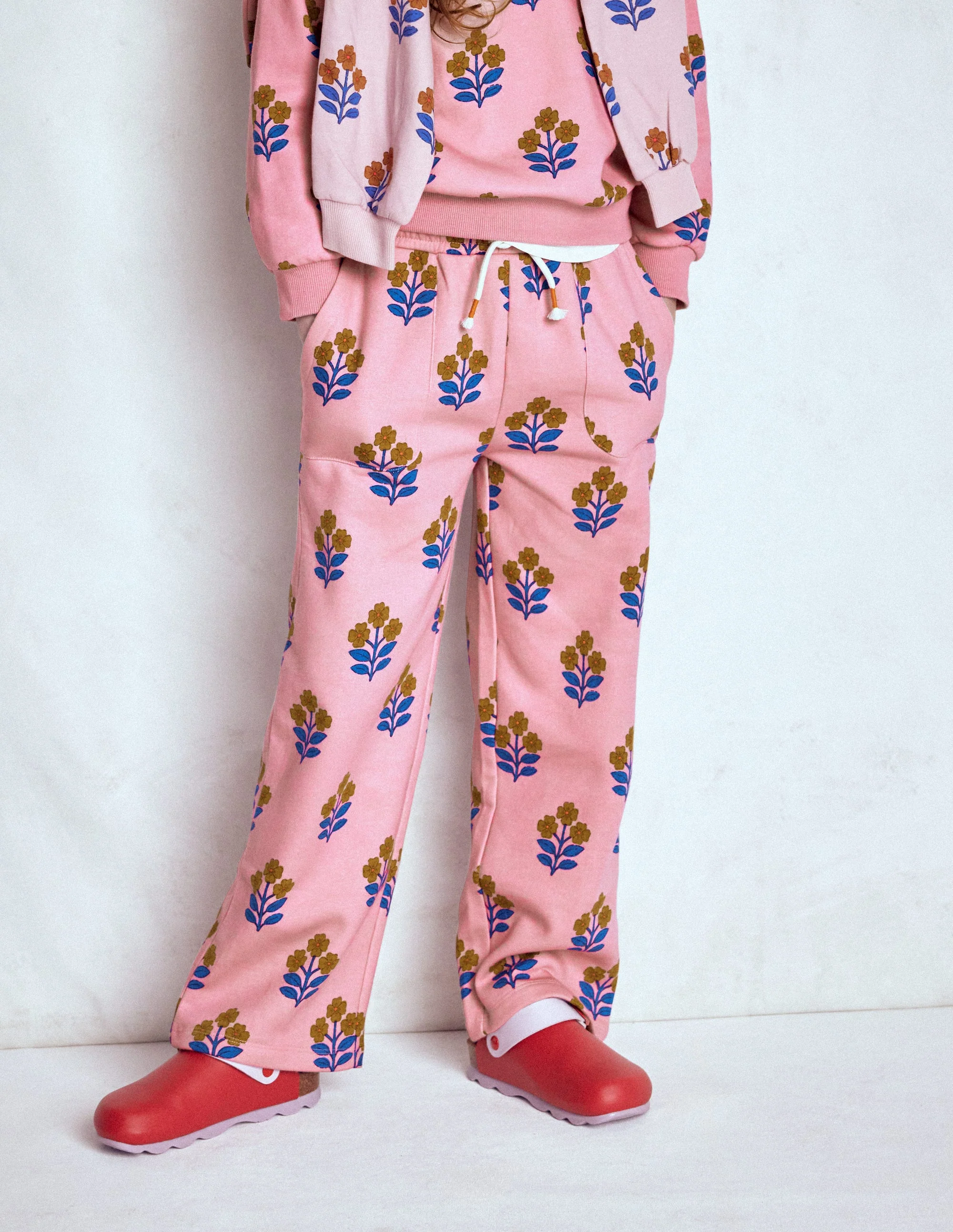 Wide Leg Printed Sweatpants-Formica Pink Woodblock Flower