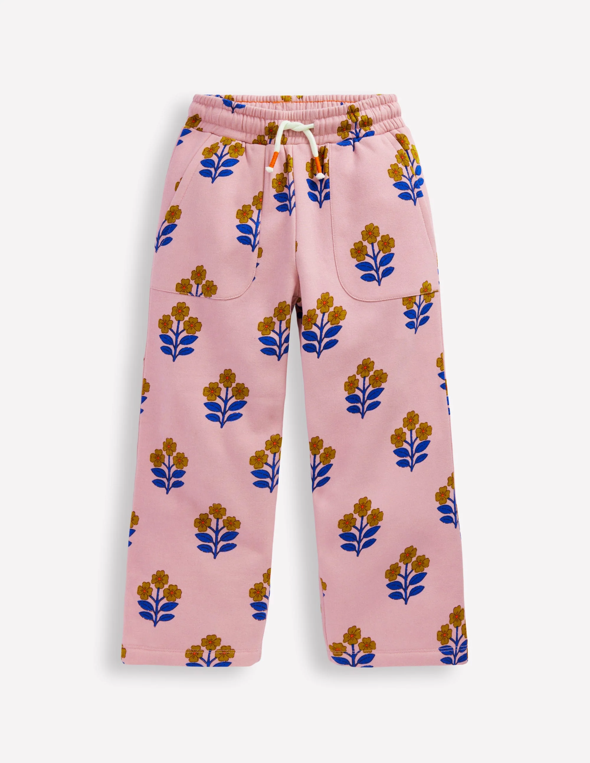 Wide Leg Printed Sweatpants-Formica Pink Woodblock Flower