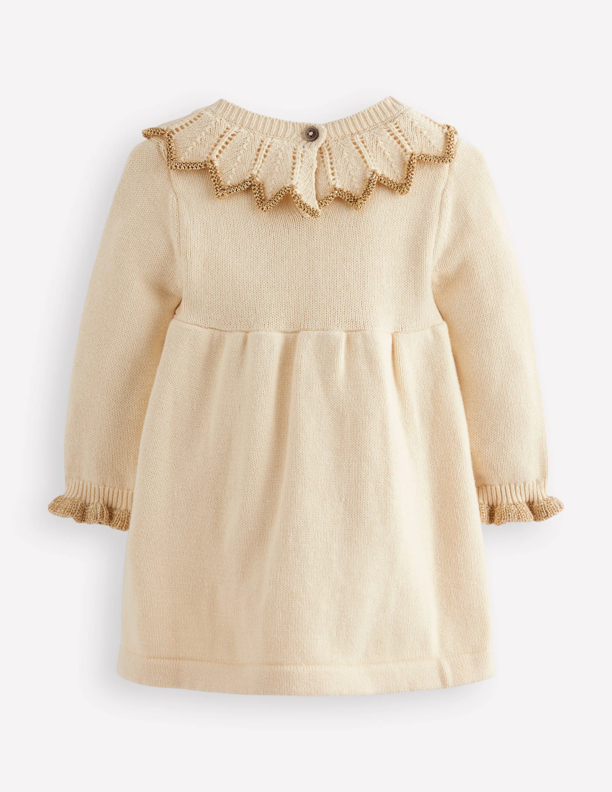 Pretty Collared Knitted Dress-Ivory