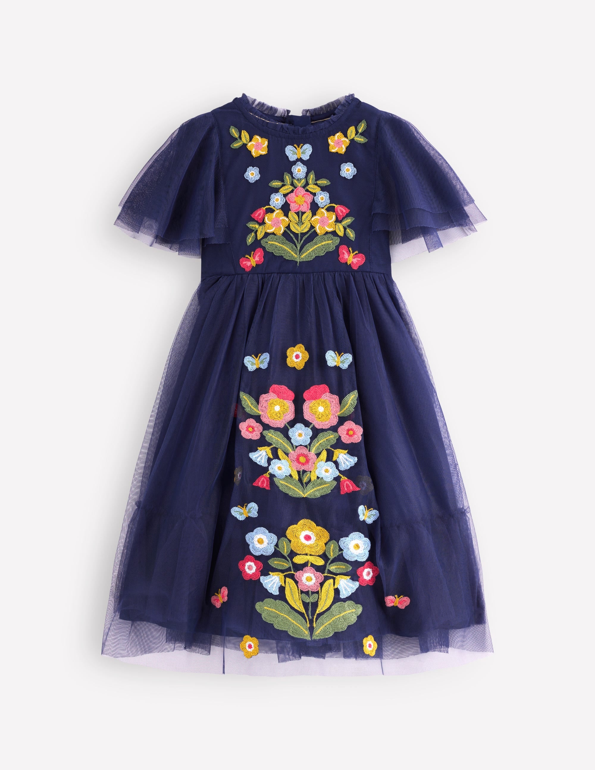 Embroidered Tulle Dress-College Navy
