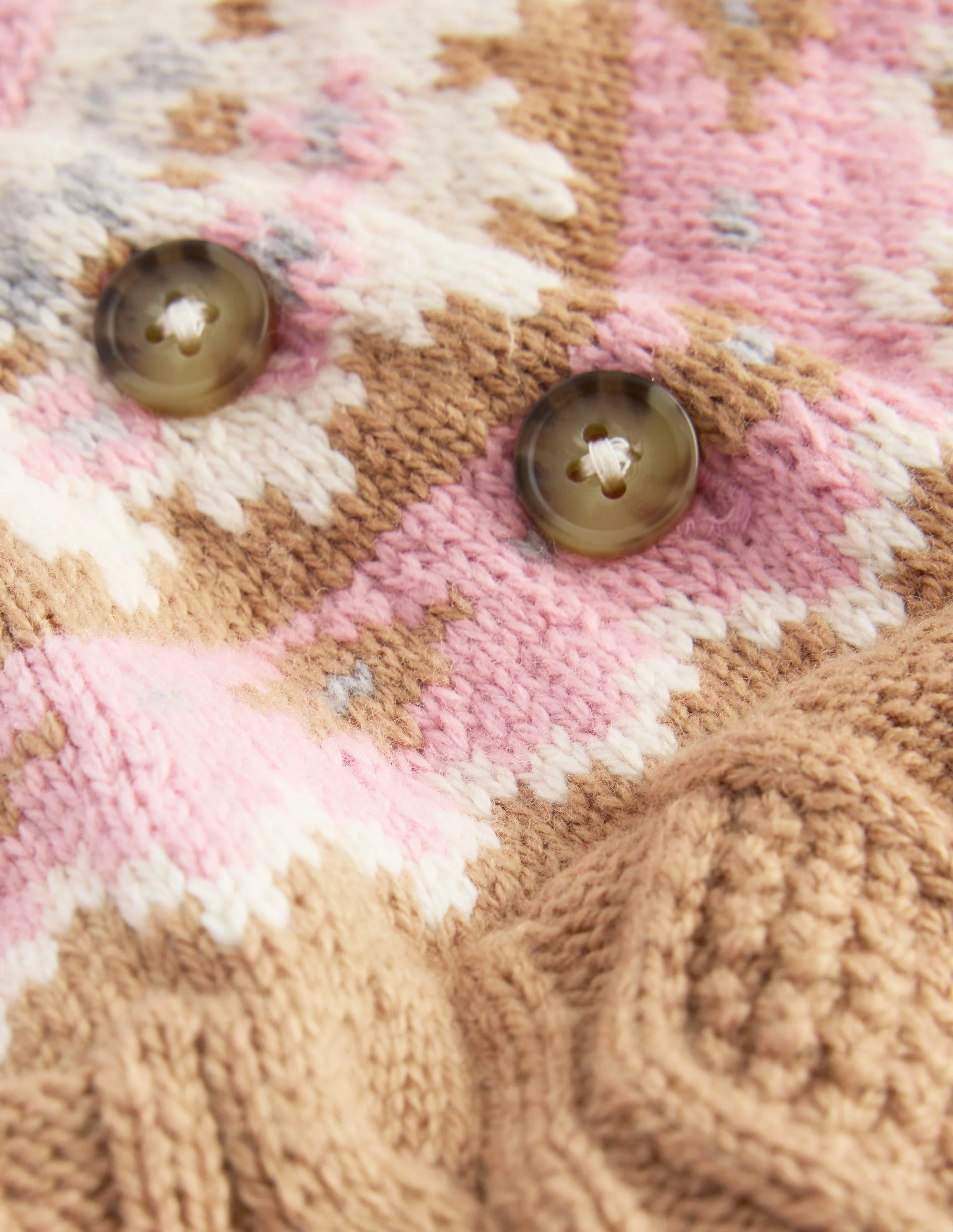 Girls Fair Isle Cable Sweater-Camel Melange Fair Isle