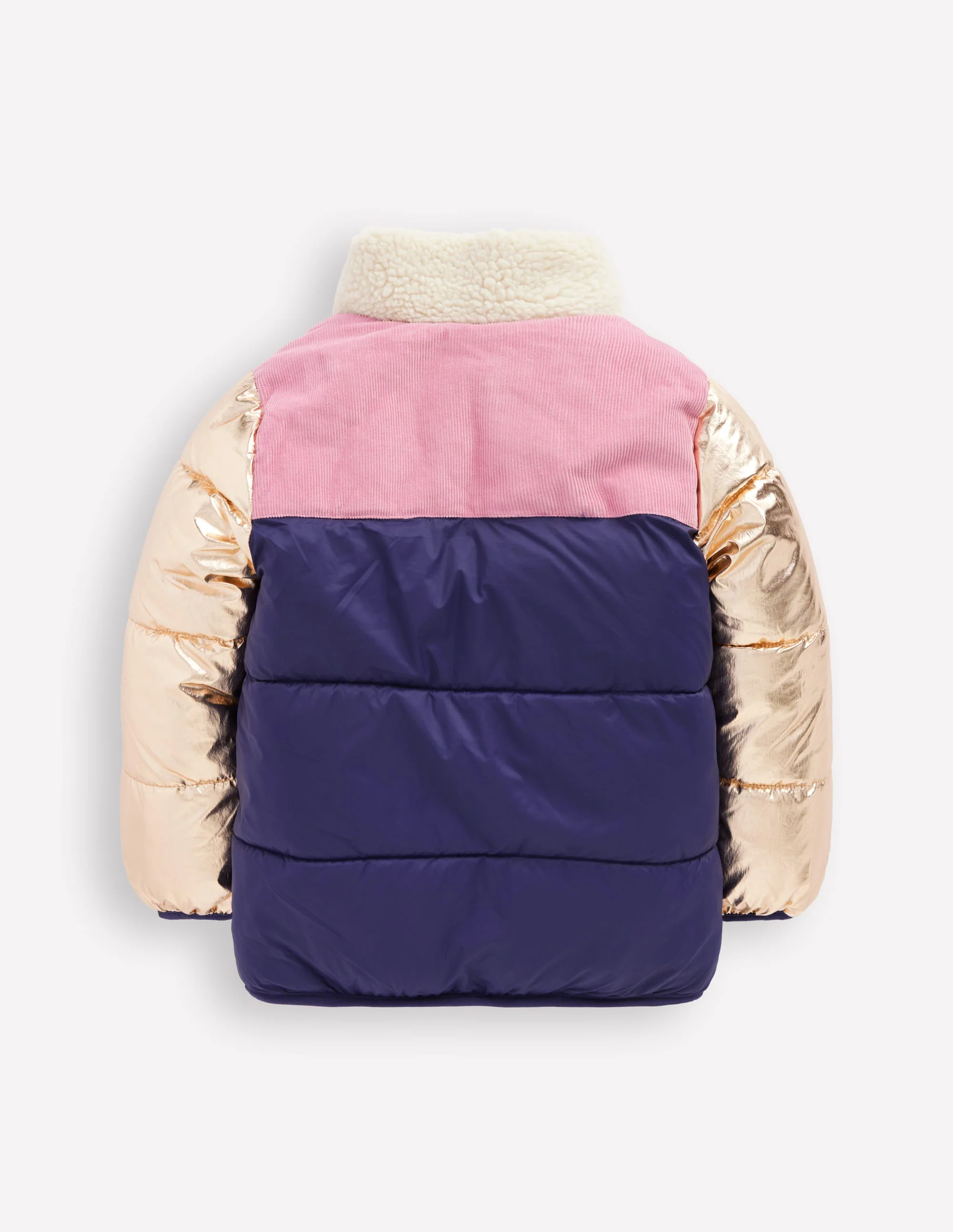 Cosy Puffer Jacket-Metallic Colourblock