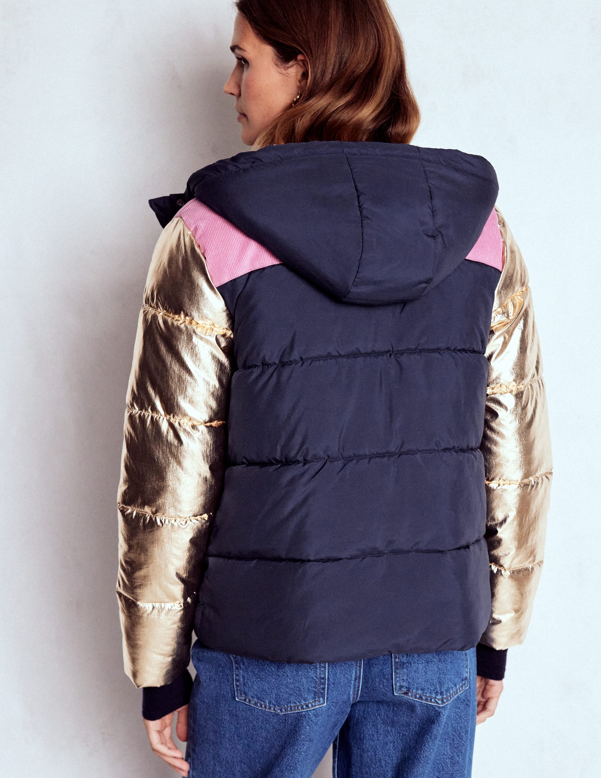 Padded Puffer Coat-Navy, Colourblock