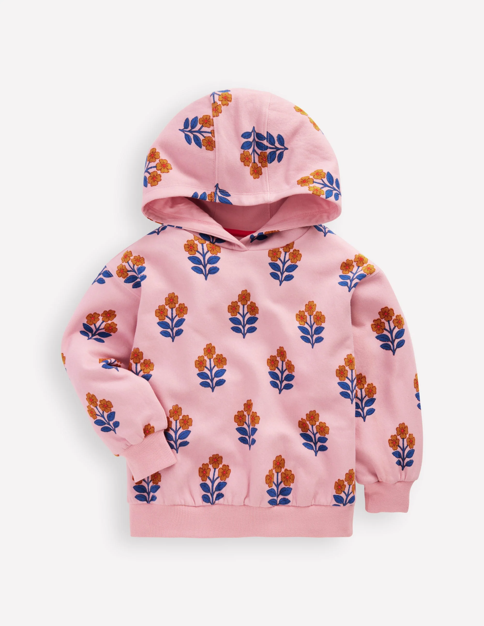 Printed Hoody-Formica Pink Woodblock Flower