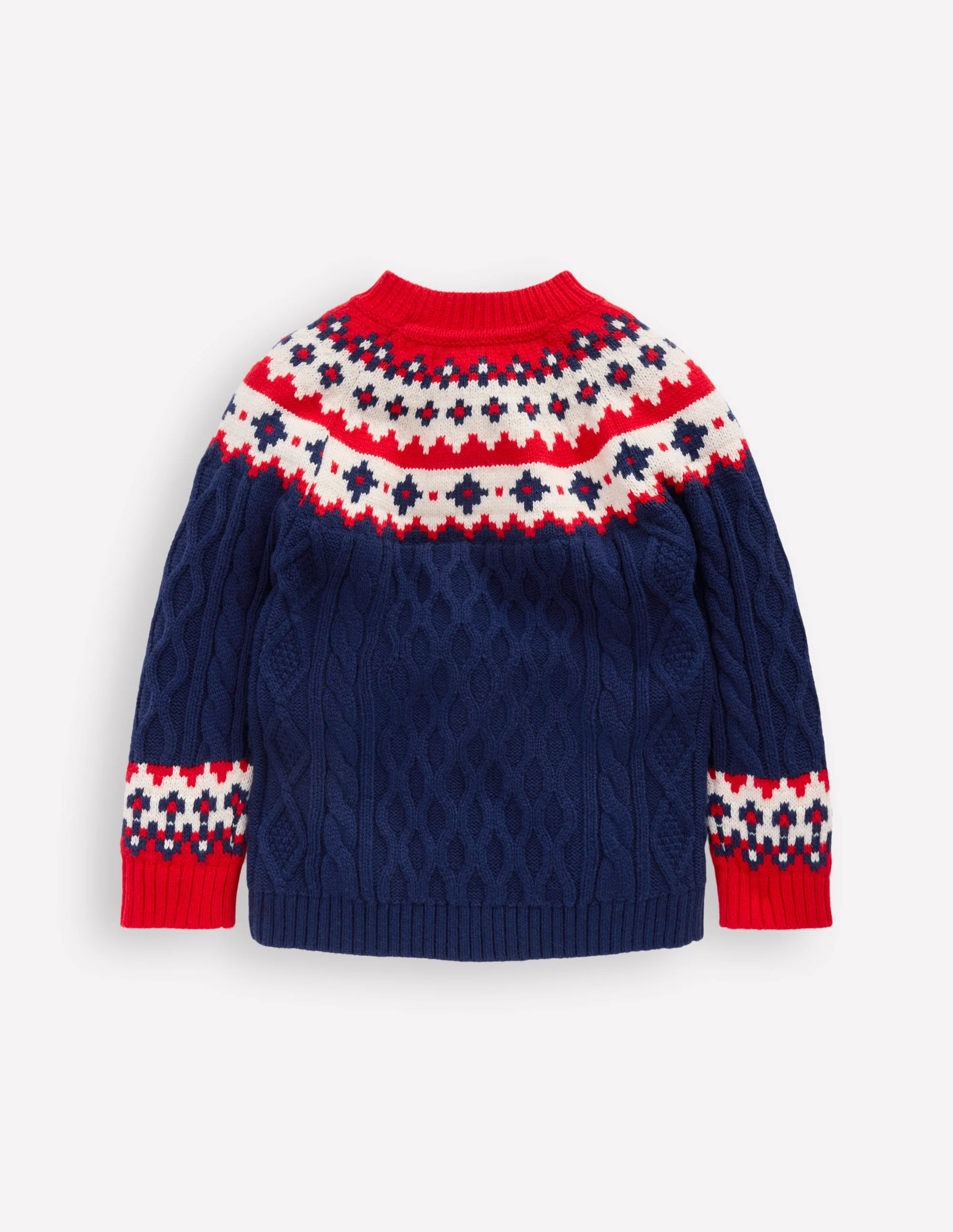 Cable Fair Isle Sweater-Medieval Blue