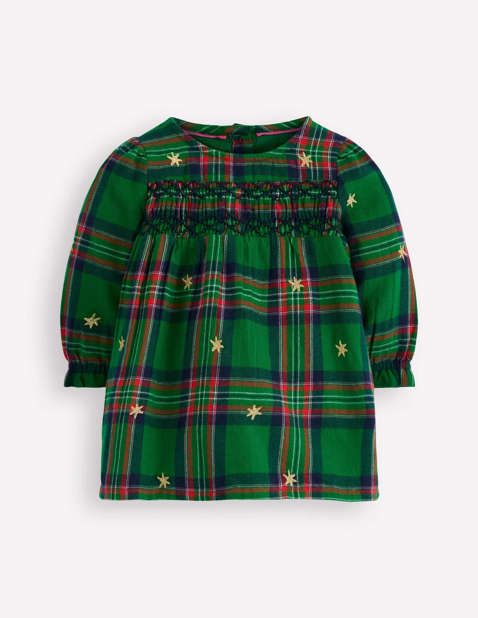 Smocked Occasion Dress-Green Check