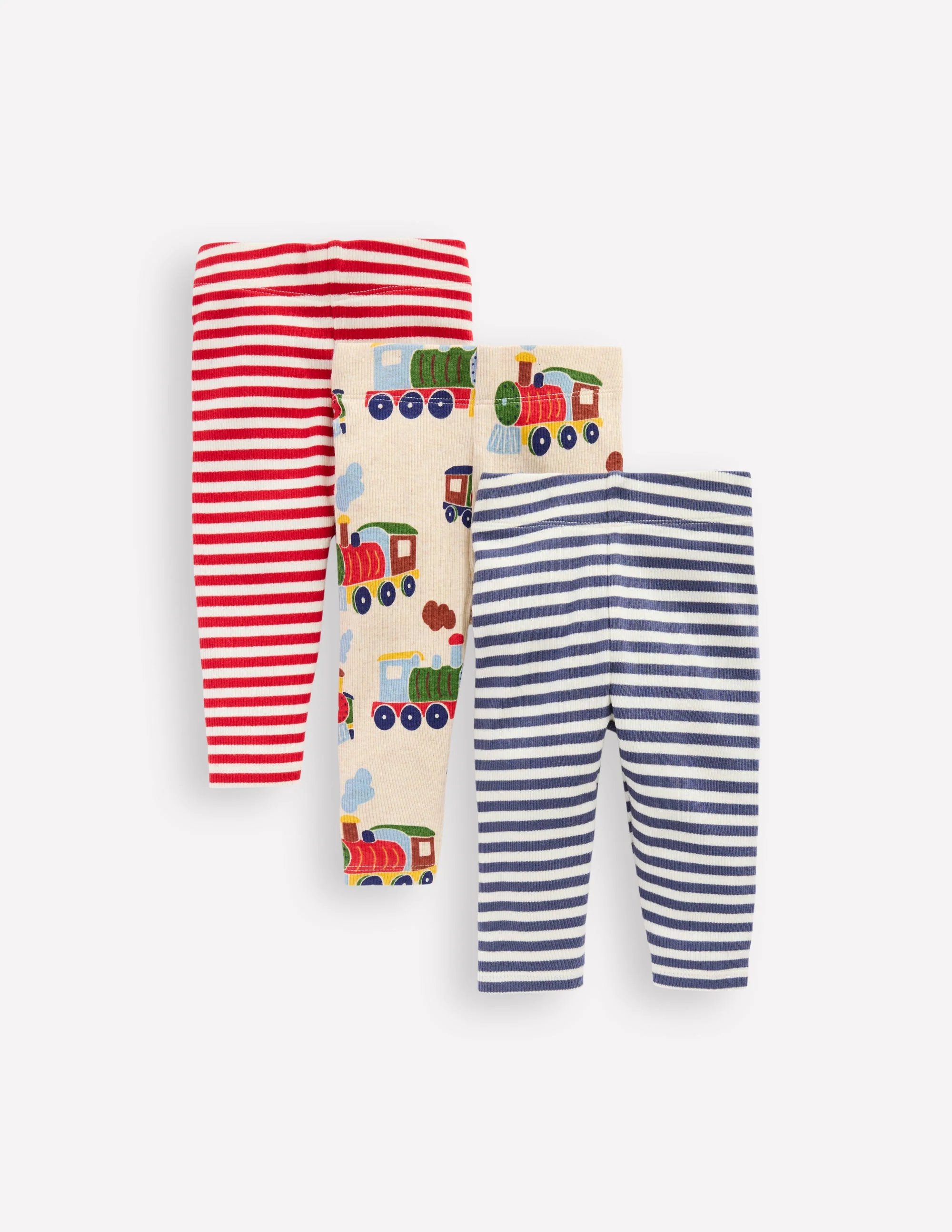 3-pack Rib Leggings-Oatmeal Marl Trains
