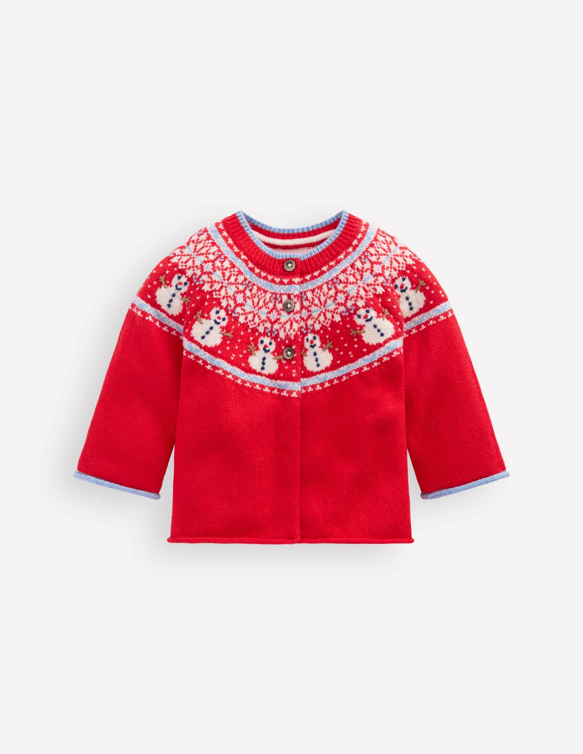 Fair Isle Cardigan-Poppy Red Snowman