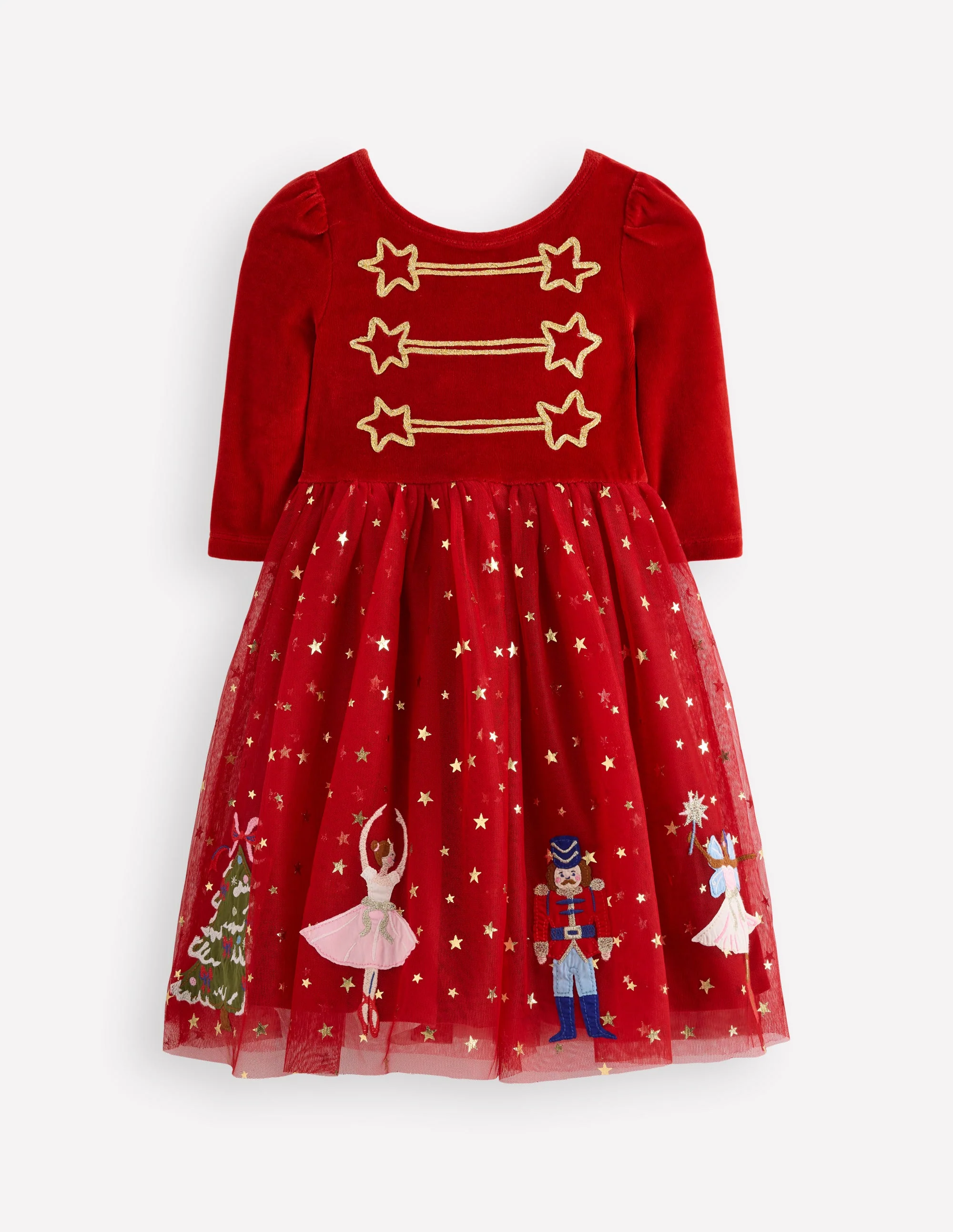 Velour Tulle Appliqué Dress-Carmine Red Nutcracker