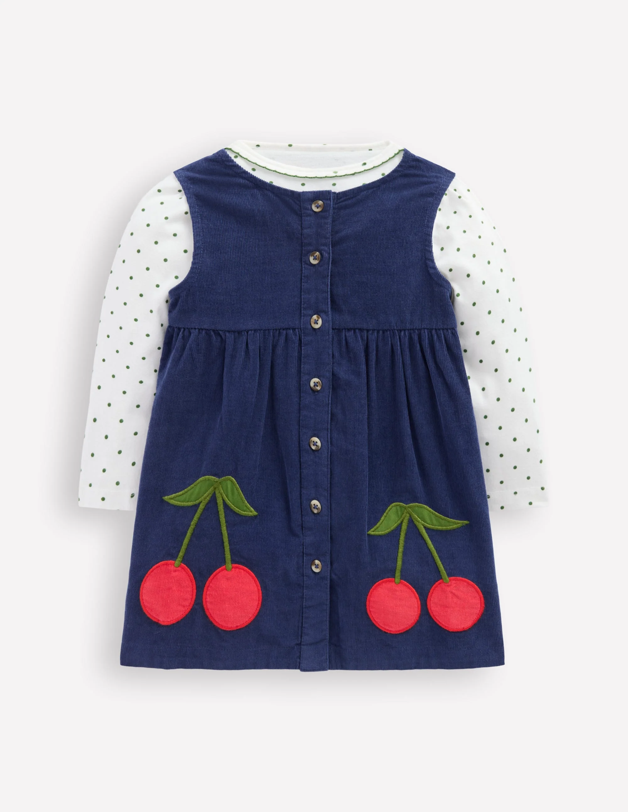 Woven Pinny Dress Set-College Navy Cherries