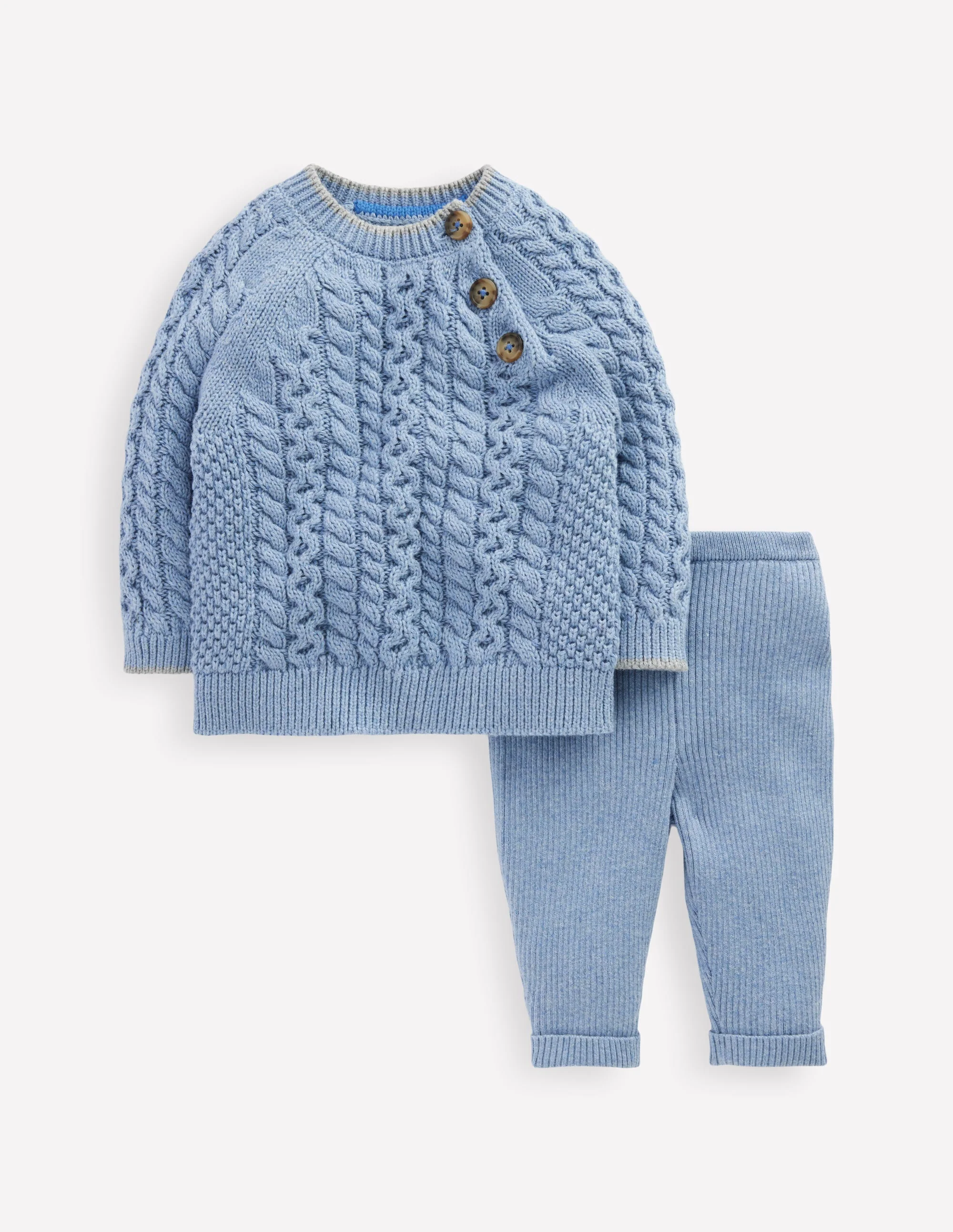Cable Knitted Play Set-Glacier Blue Marl