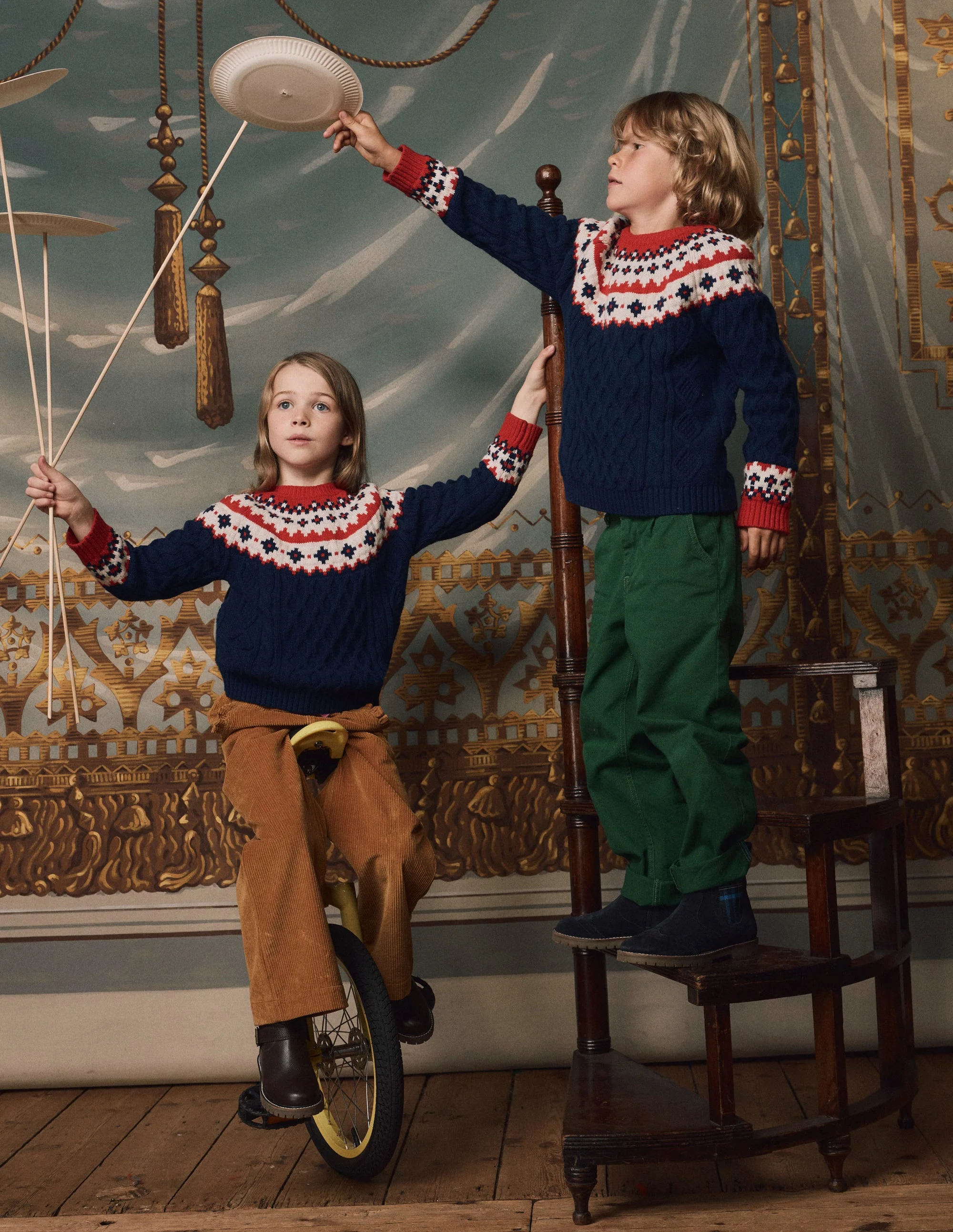 Cable Fair Isle Sweater-Medieval Blue