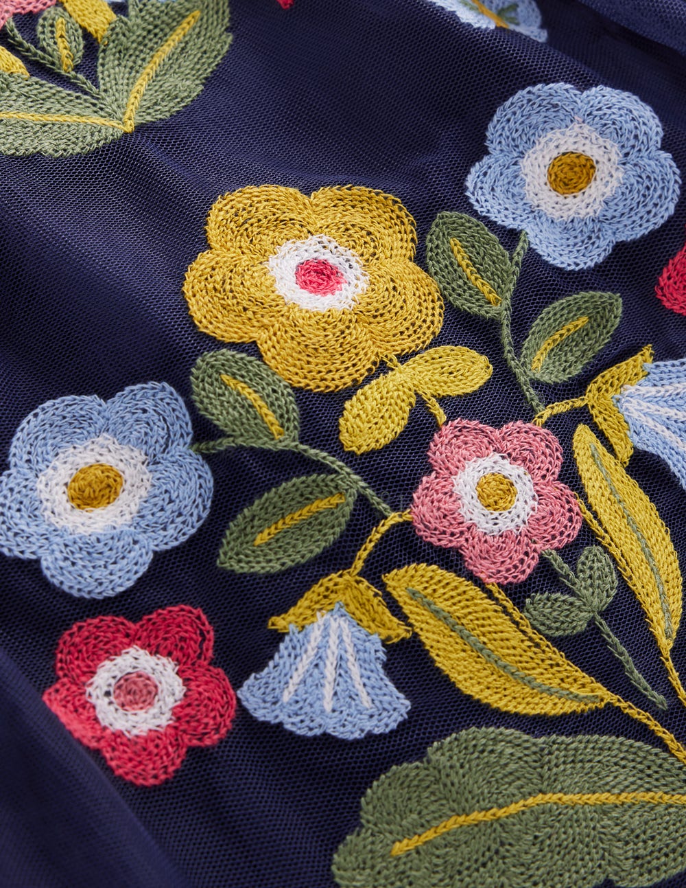 Embroidered Tulle Dress-College Navy