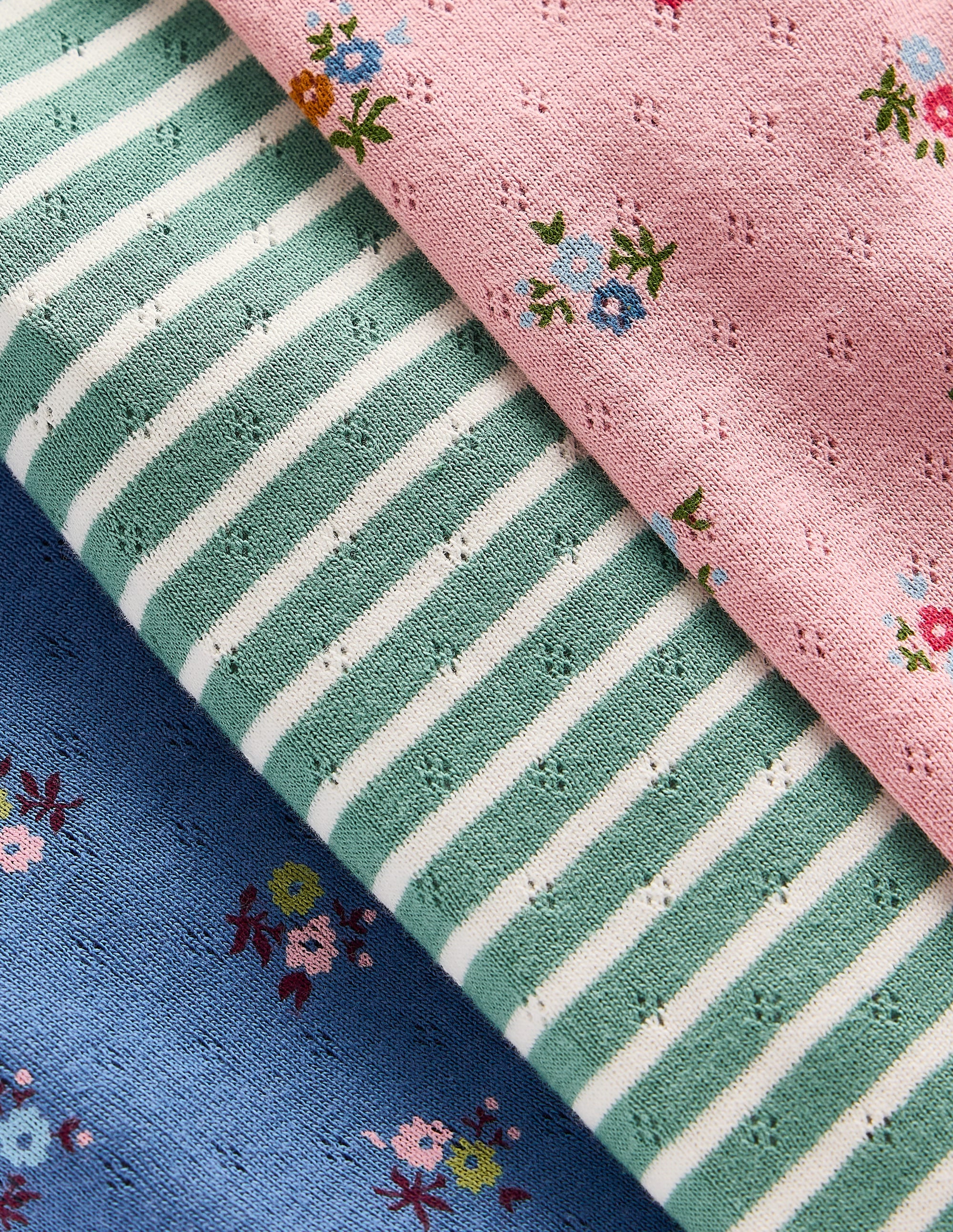 Pointelle 3-pack Leggings-Pink/Blue Ditsy Floral