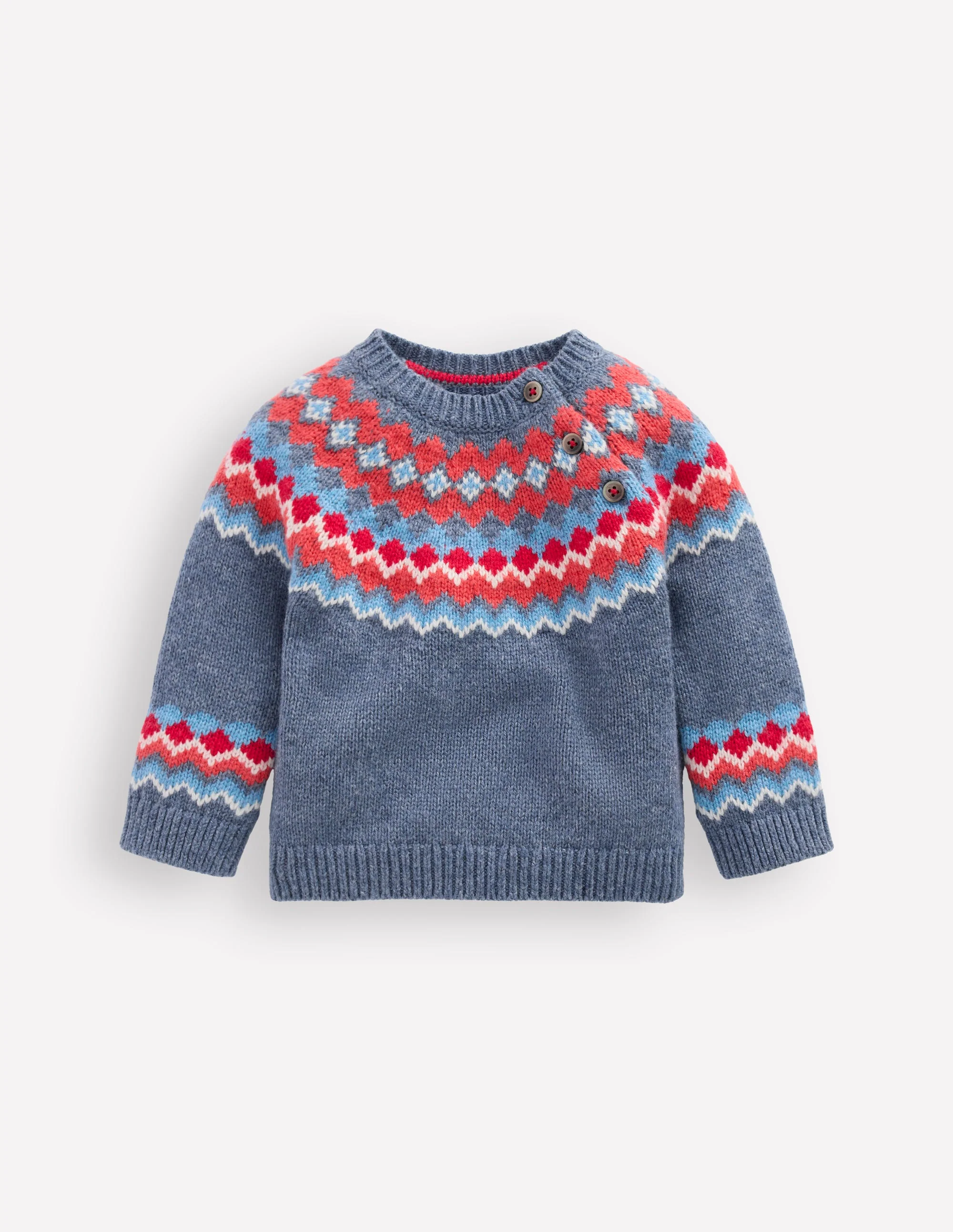 Fair Isle Button Sweater-Blue Classic Fair Isle