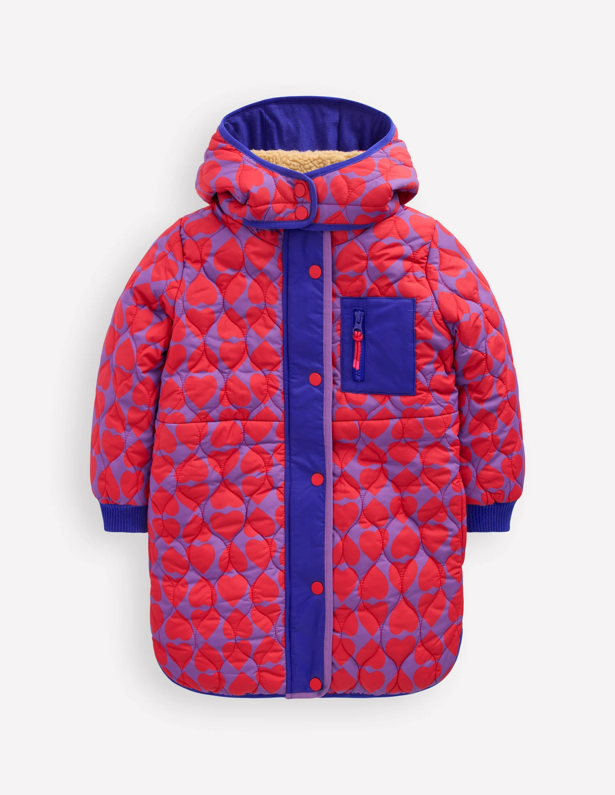 Cosy Longline Coat-Purple Heart Print