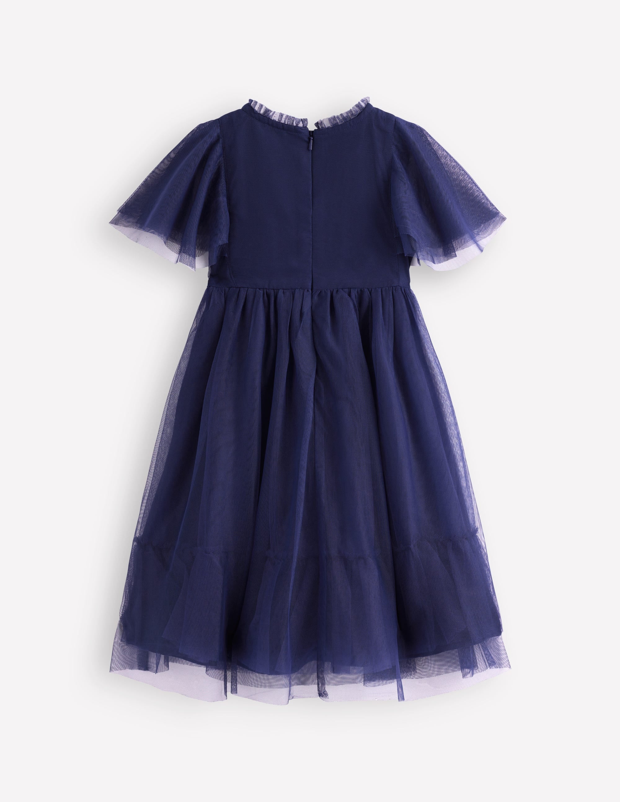 Embroidered Tulle Dress-College Navy
