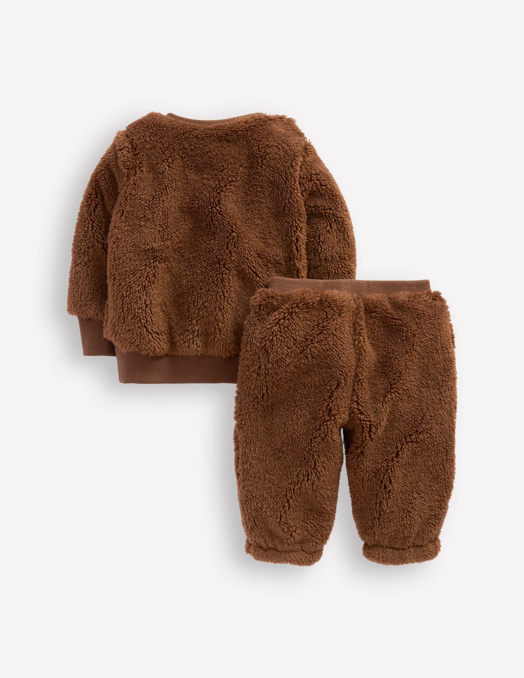Novelty Borg Sweatshirt Set-Brown Bear