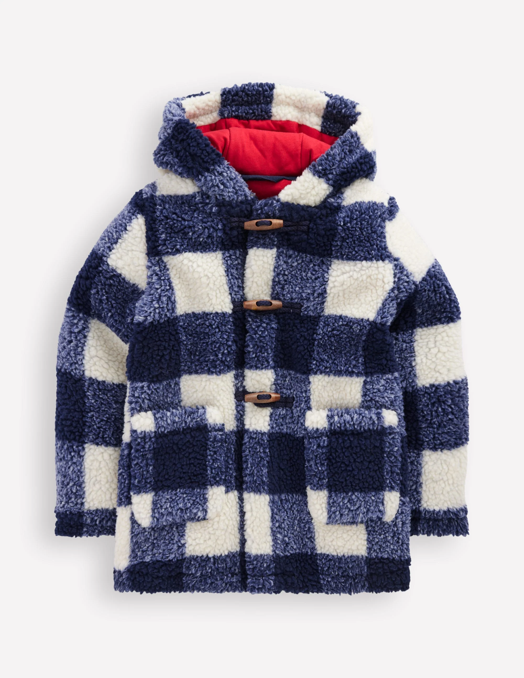 Borg Duffle Coat-Navy Gingham