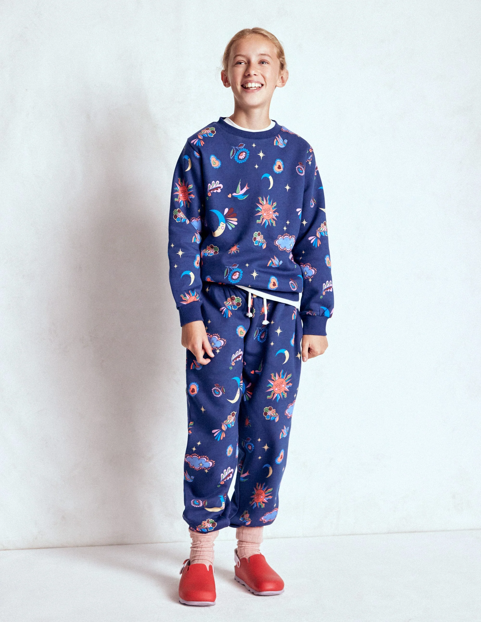 Printed Cosy Sweatpants-College Navy Celestial