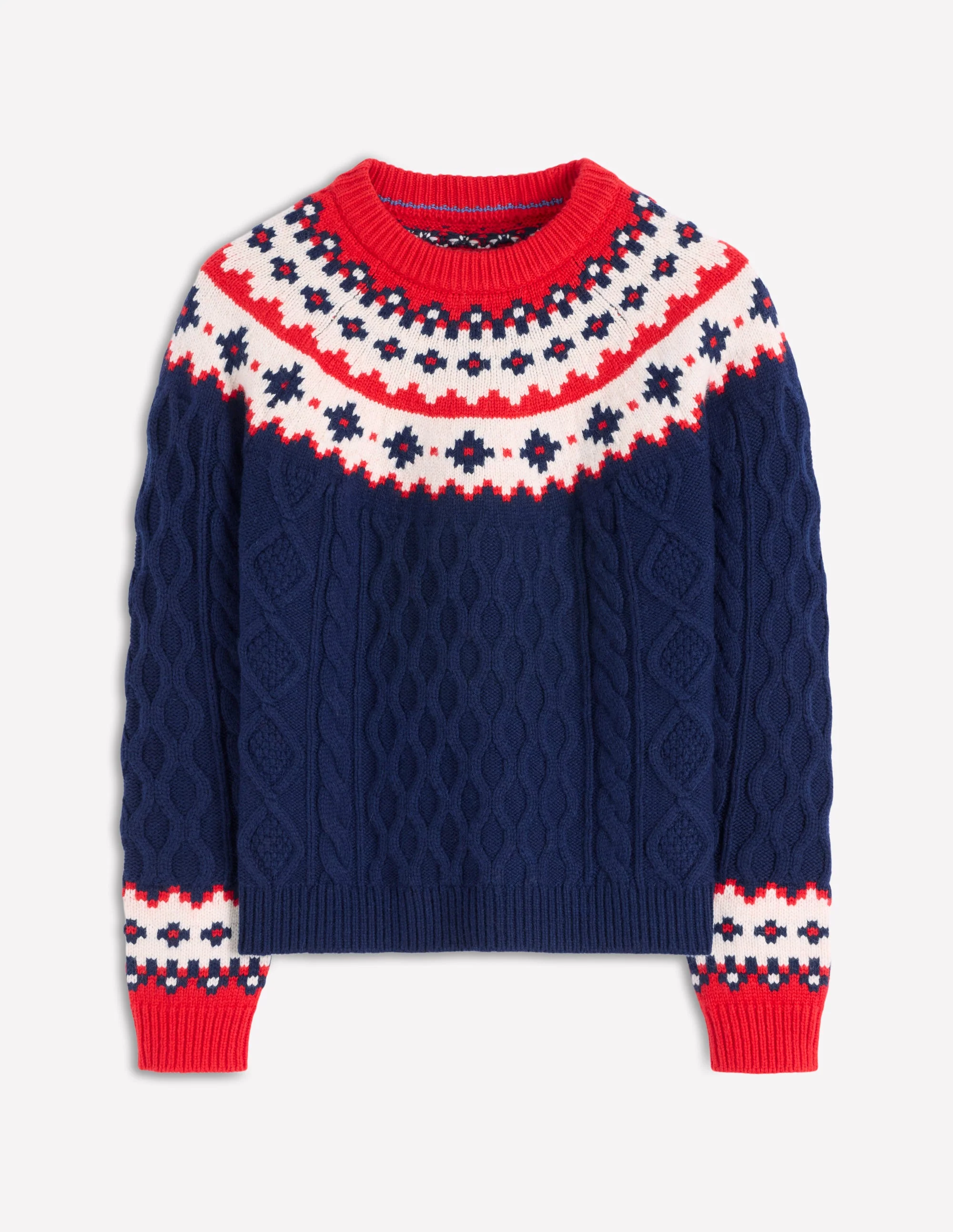 Eleanor Fair Isle Sweater-Navy Cable