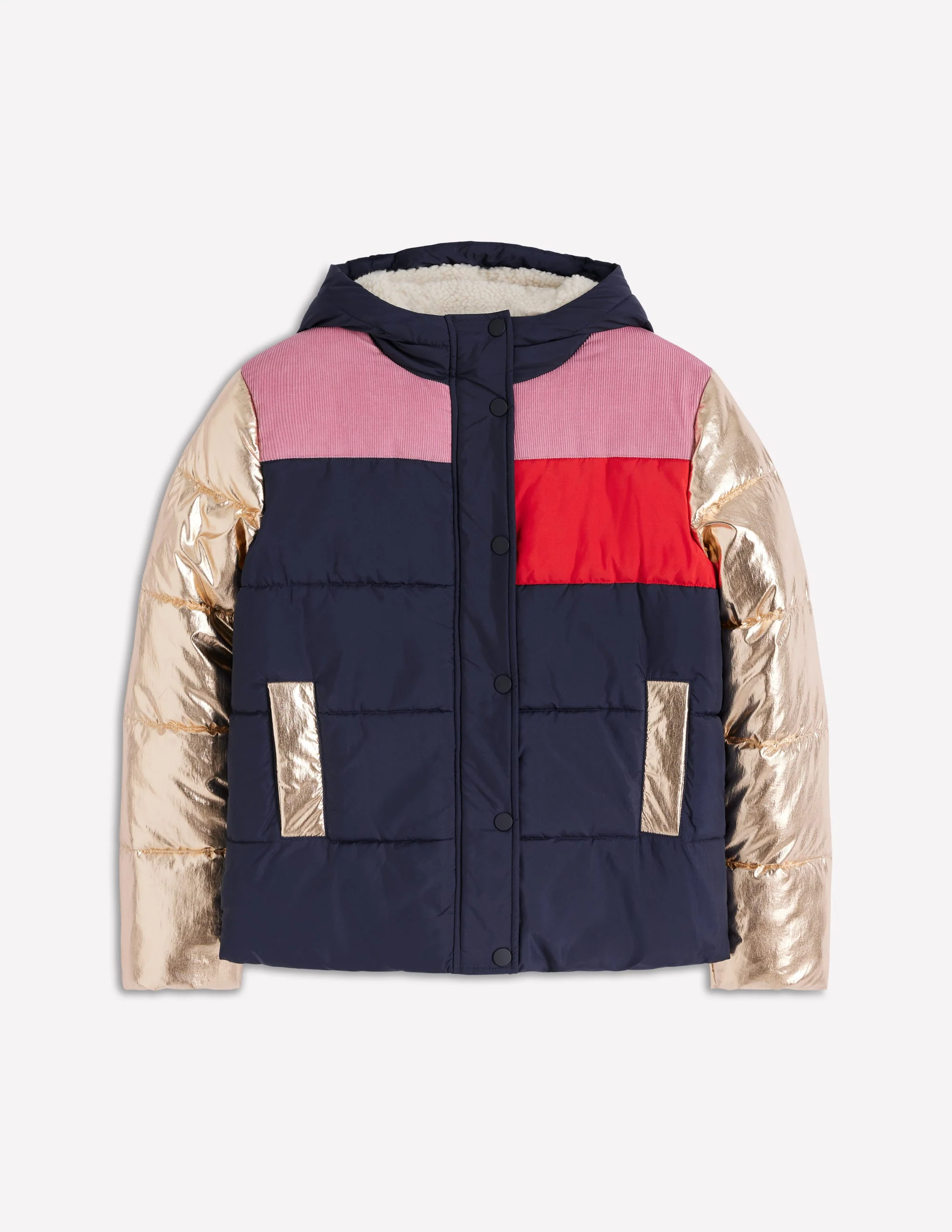 Padded Puffer Coat-Navy, Colourblock