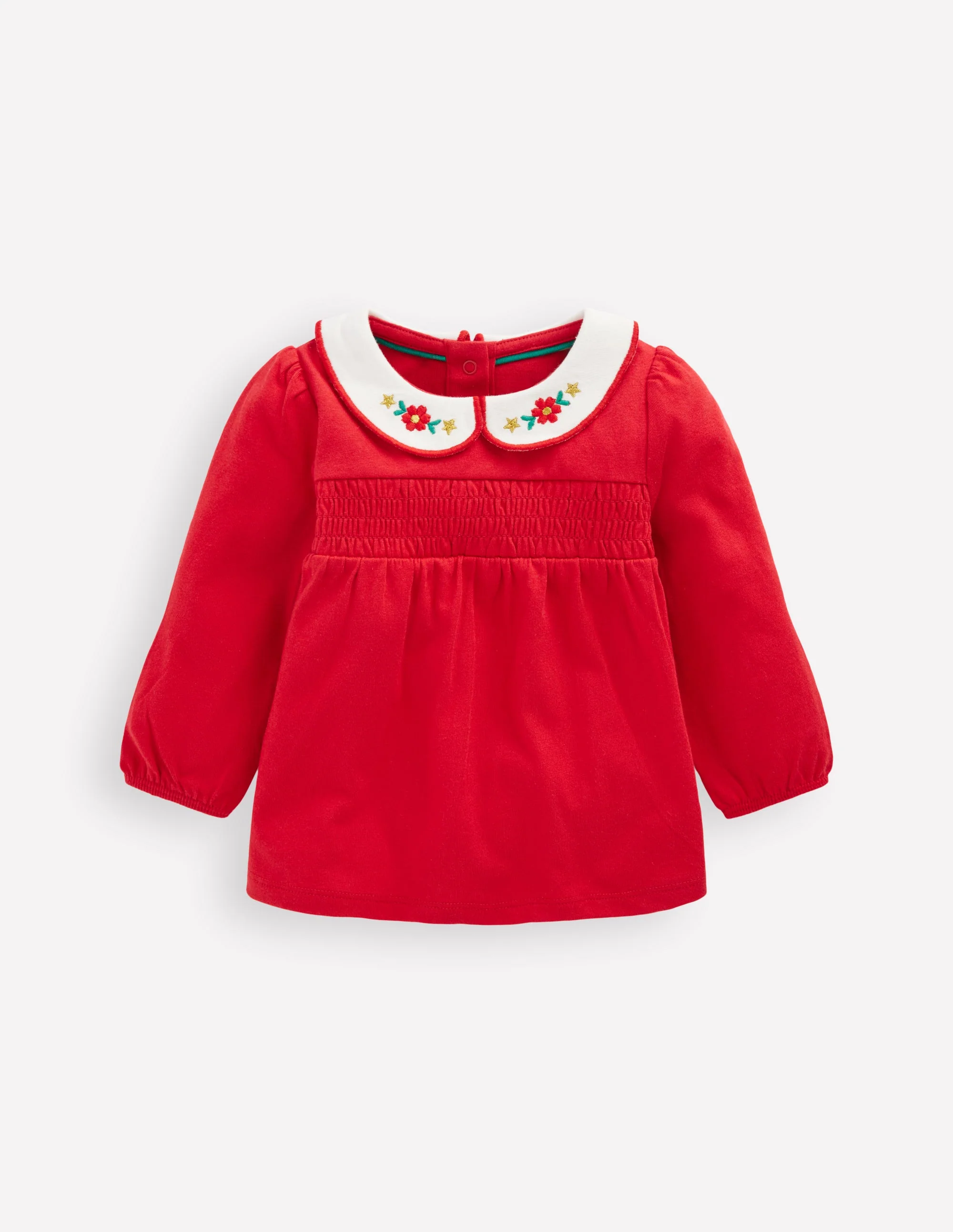 Embroidered Collar Jersey Top-Rockabilly Red