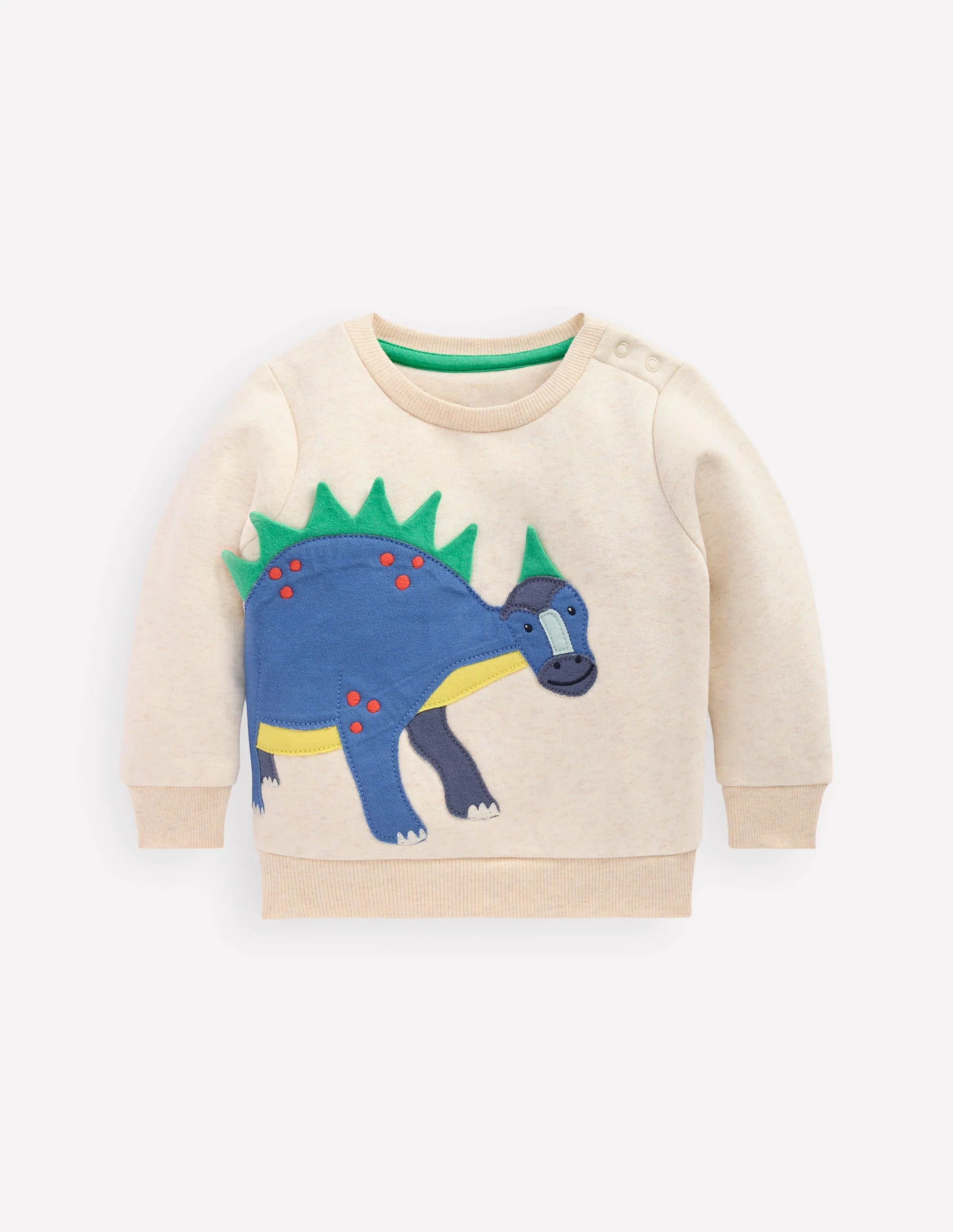 Boys Appliqué Sweatshirt-Oatmeal Marl Dinosaur