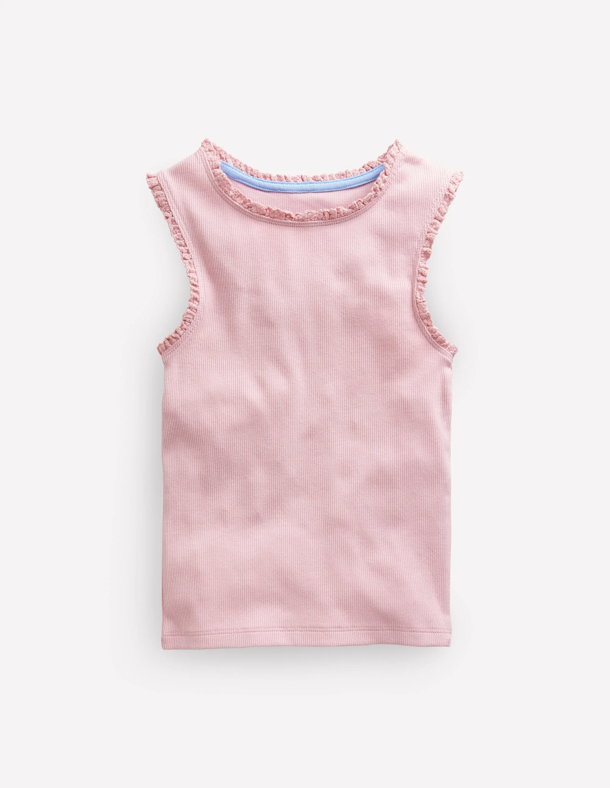 Ribbed Lace Trim Tank Top-French Pink