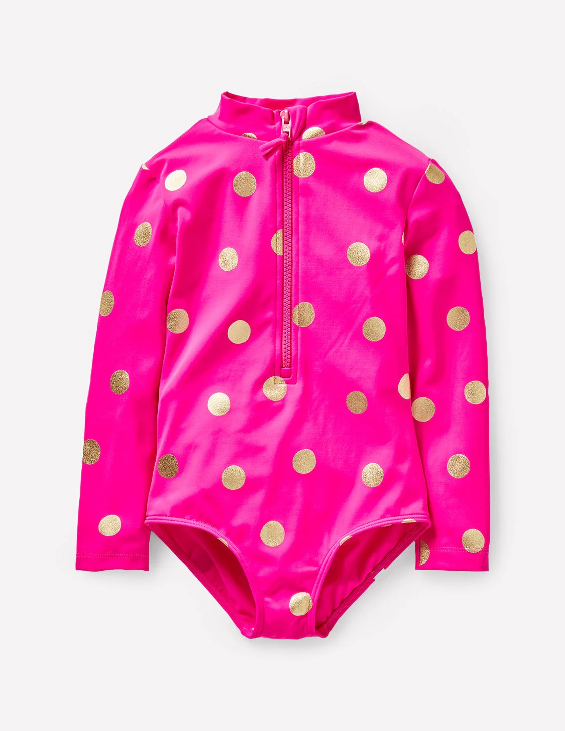 Long-Sleeved Swimsuit-Fuchsia Pink, Gold Foil Spot