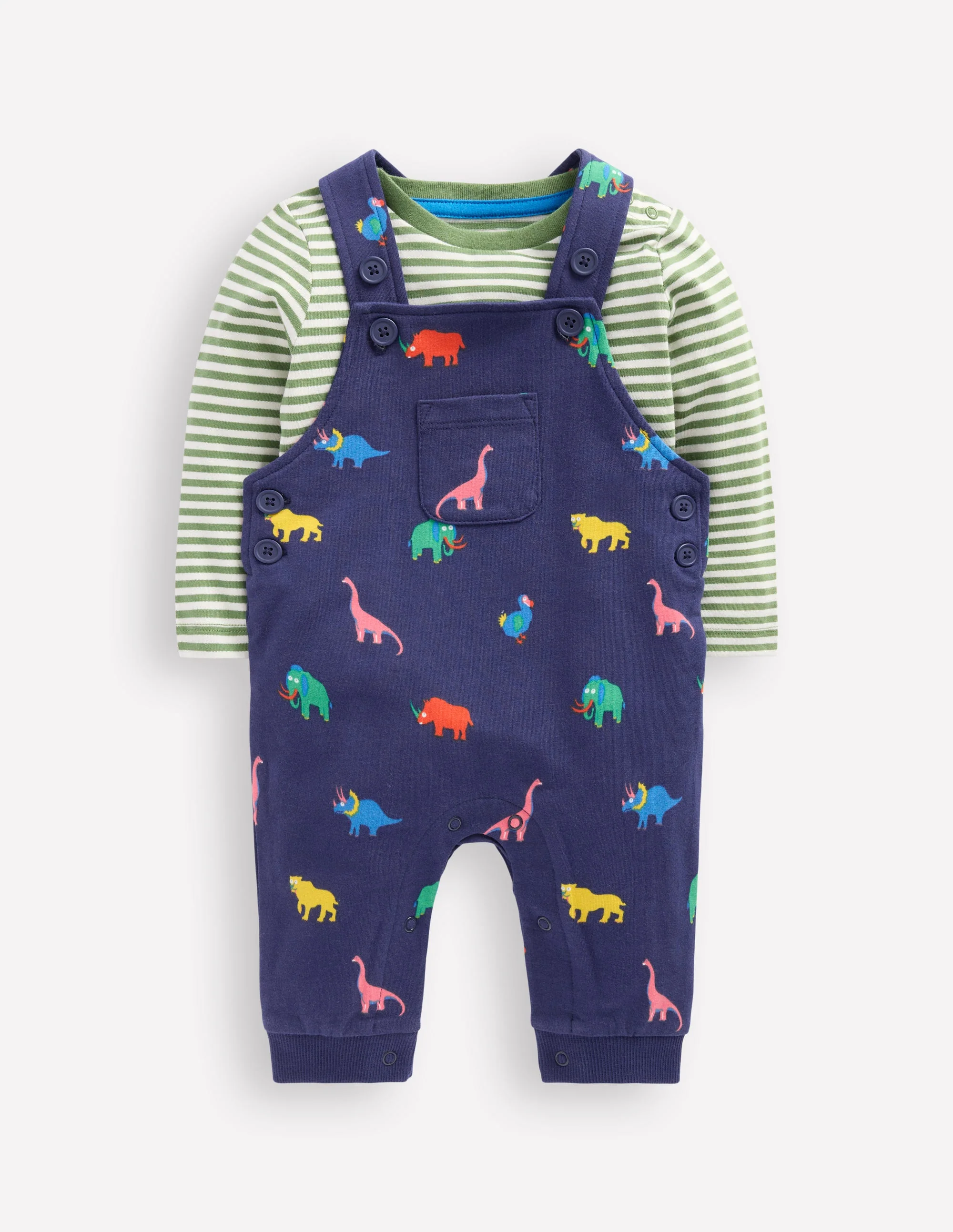 Printed Jersey Overalls Set-Multi Prehistoric Animals